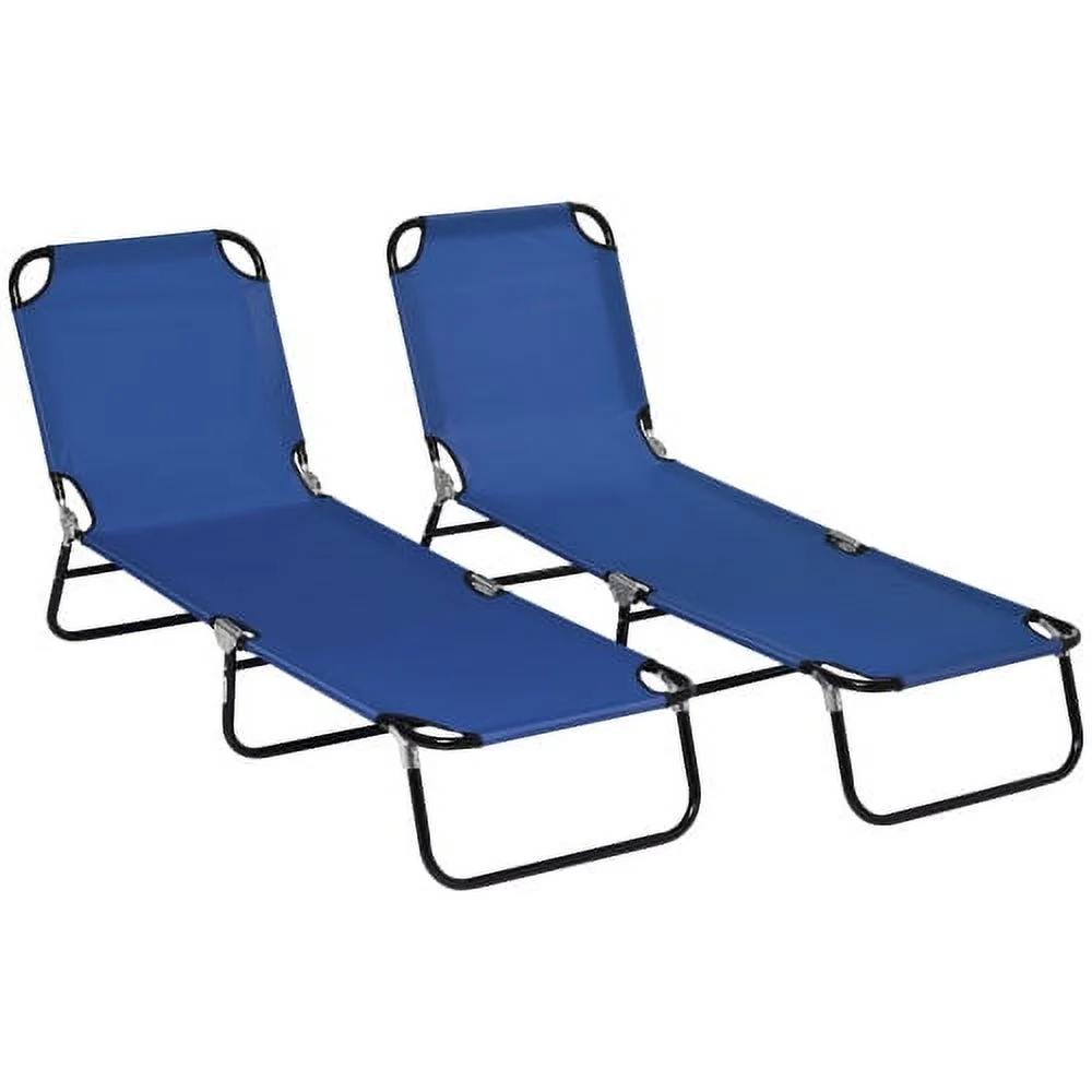 YPDCHB 2 Piece Folding Chaise Lounge Pool Chairs  Outdoor Sun Tanning Chairs with 5-Level Reclining Back  Steel Frame for Beach  Yard  Patio  Blue