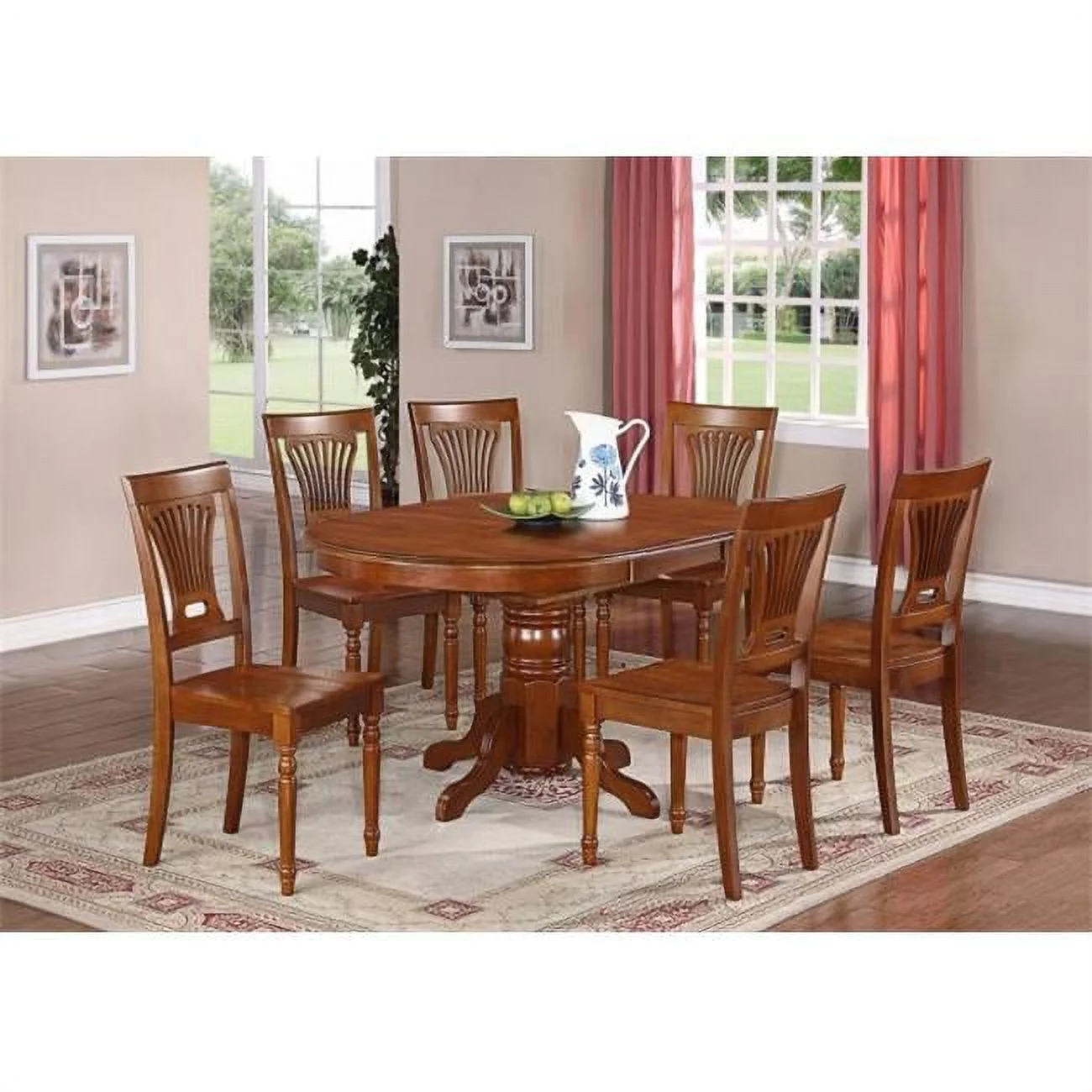 Wooden Imports Furniture DO7-SBR-W 7PC Dover Dining Table and 6 Wood Seat Chairs in Saddle Brown Finish