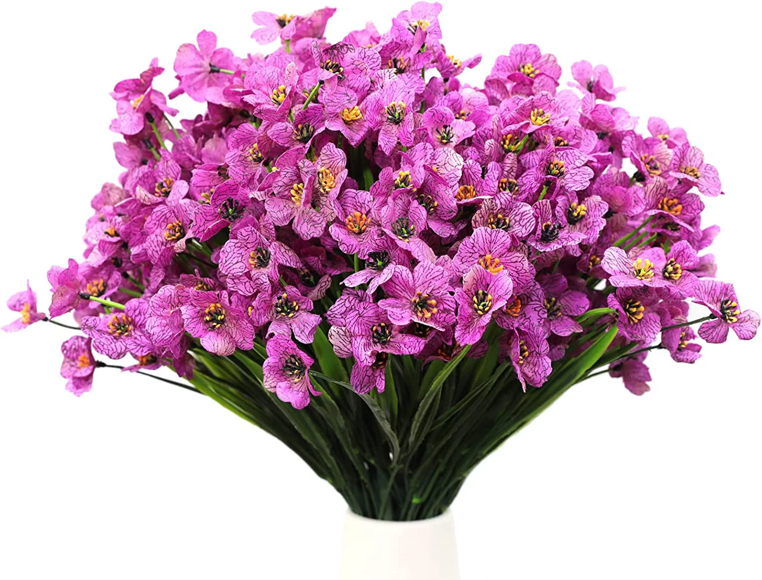 6 Pcs Outdoor Artificial Flowers UV Resistant No Fade Fake Violet Flowers for Indoor Outside Hanging Planter Garden Patio Porch Window Box Wedding Home Décor(Purplish red)