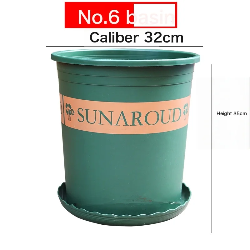 New Gallon Pot Plant Plastic Flower Pot Balcony Balcony Rose Green Dill Round Resin Flower Pot High 1 Gallon [Buy 5 Get 1 Free] Diameter 15.5Cm Real Hair 6 Pots Green (With Tray)-Plastic