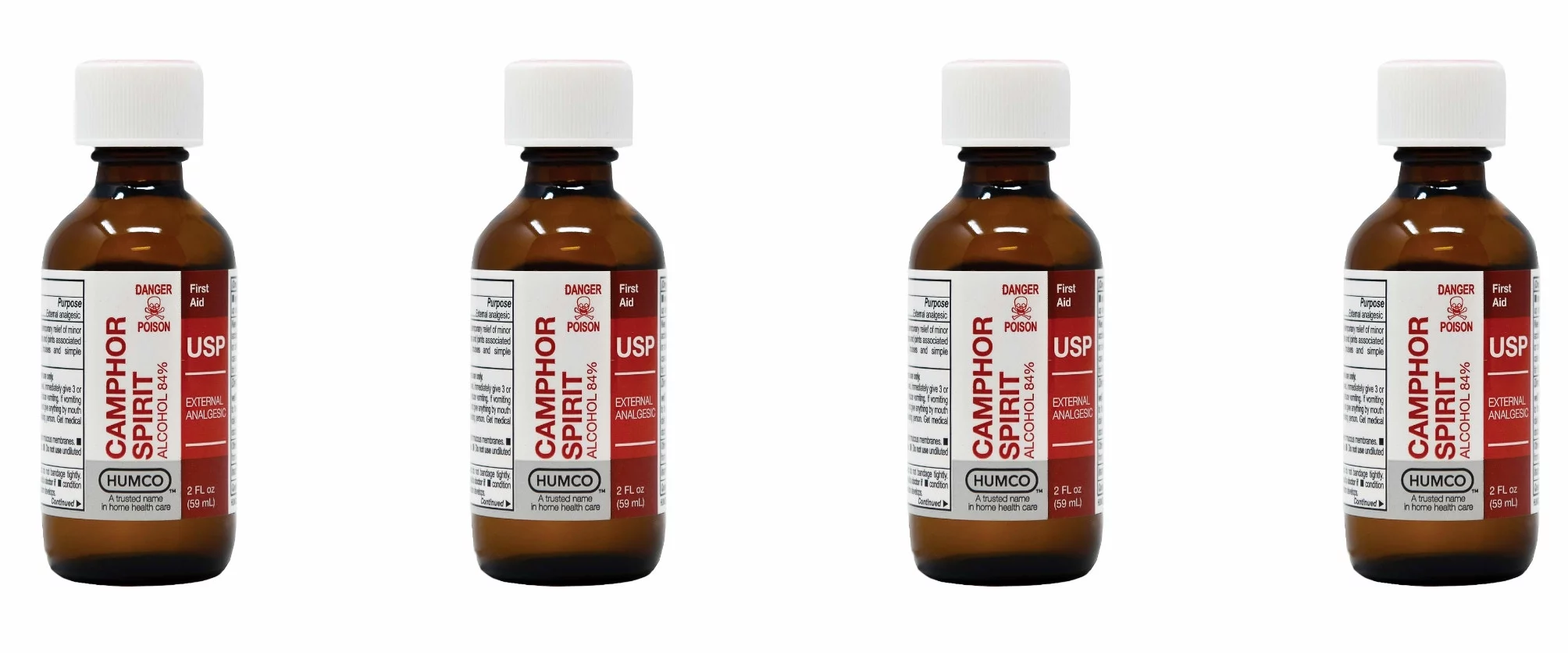 4 Bottles CAMPHOR SPIRIT Humco temporary relief of minor aches 2 OZ