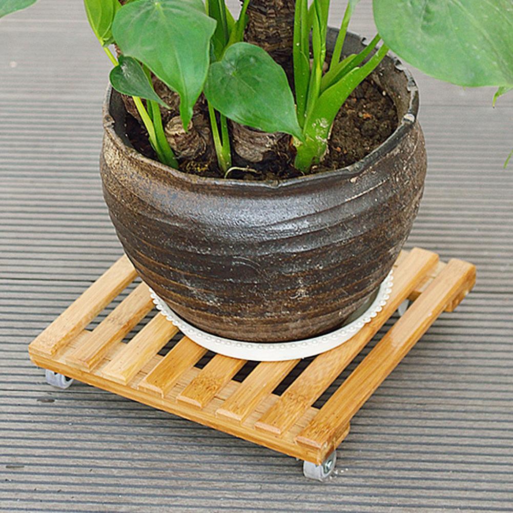 Plant Pot Base Roller Moving Tray With Wheel Tray Torus Holder Wood Square Plant Caddy Plant Stand With Roller Garden Supplies
