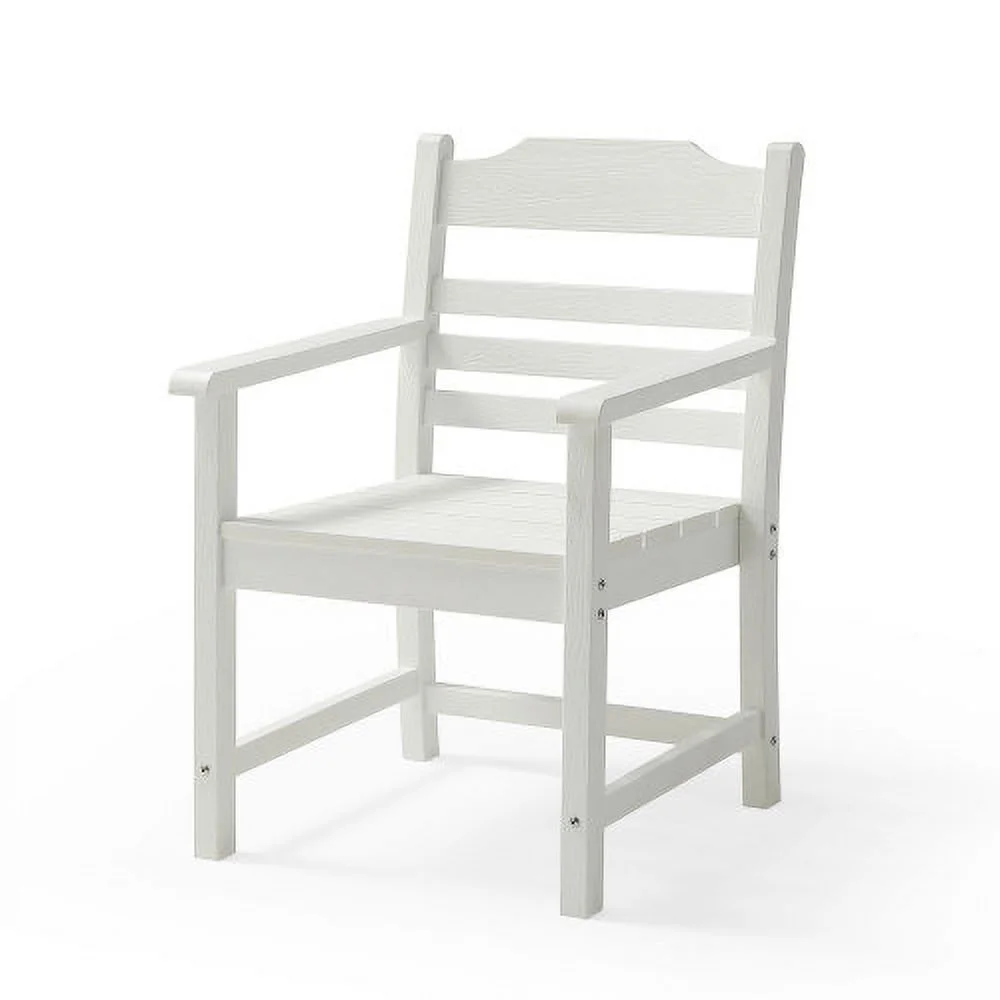 Buumin Patio Dining Chair with Armset Set of 2, Pure White with Imitation Wood Grain Wexture,HIPS Material
