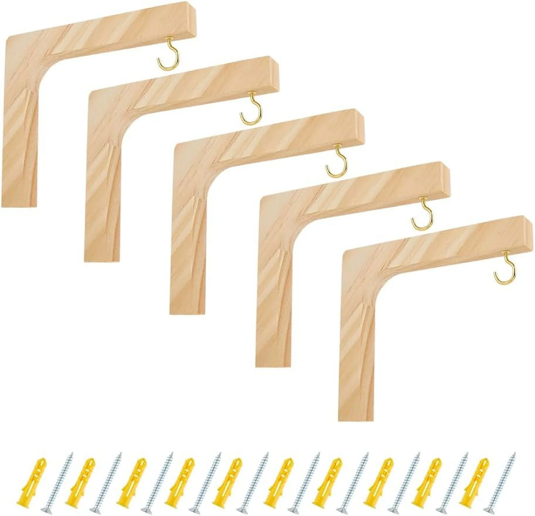 Wooden Plant Hanger Hook Heavy Duty Hanging Plant Bracket Decorative Wall Plants Hangers Indoor with 2pcs Screws and 2pcs Anchor Plugs Hole: 10mm