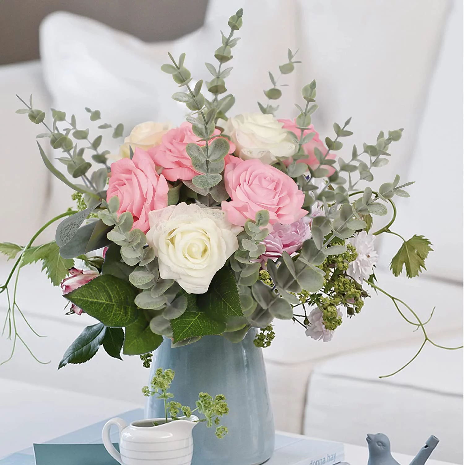 Sinhoon 36pcs Real Touch Leaf Artificial Eucalyptus Stem Faux Eucalyptuses Wedding Flower Bouquet Centerpiece Home Decor