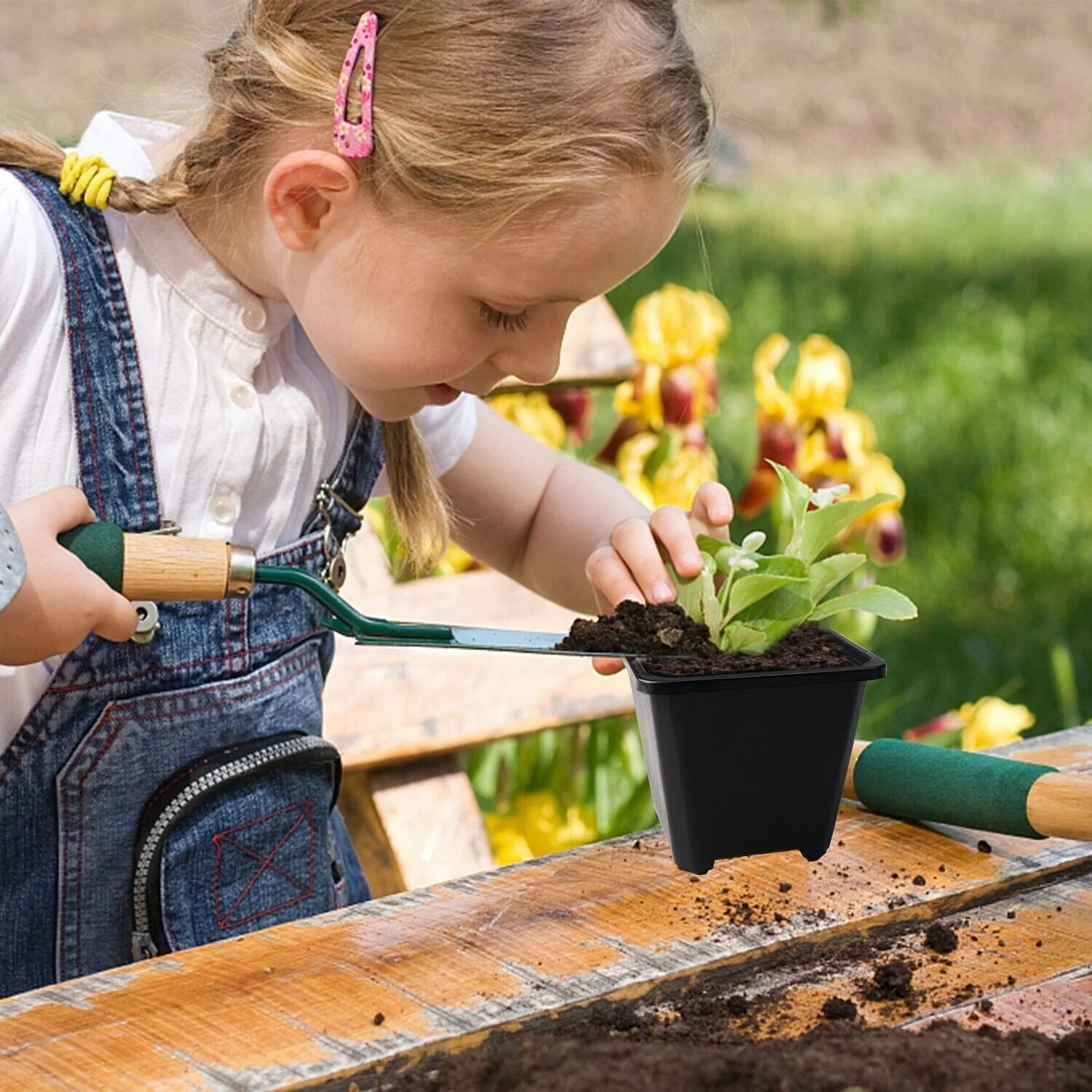 10pcs Black Square Plastic Seedling Pots Seed Pots Flower Pots Transplant Pots