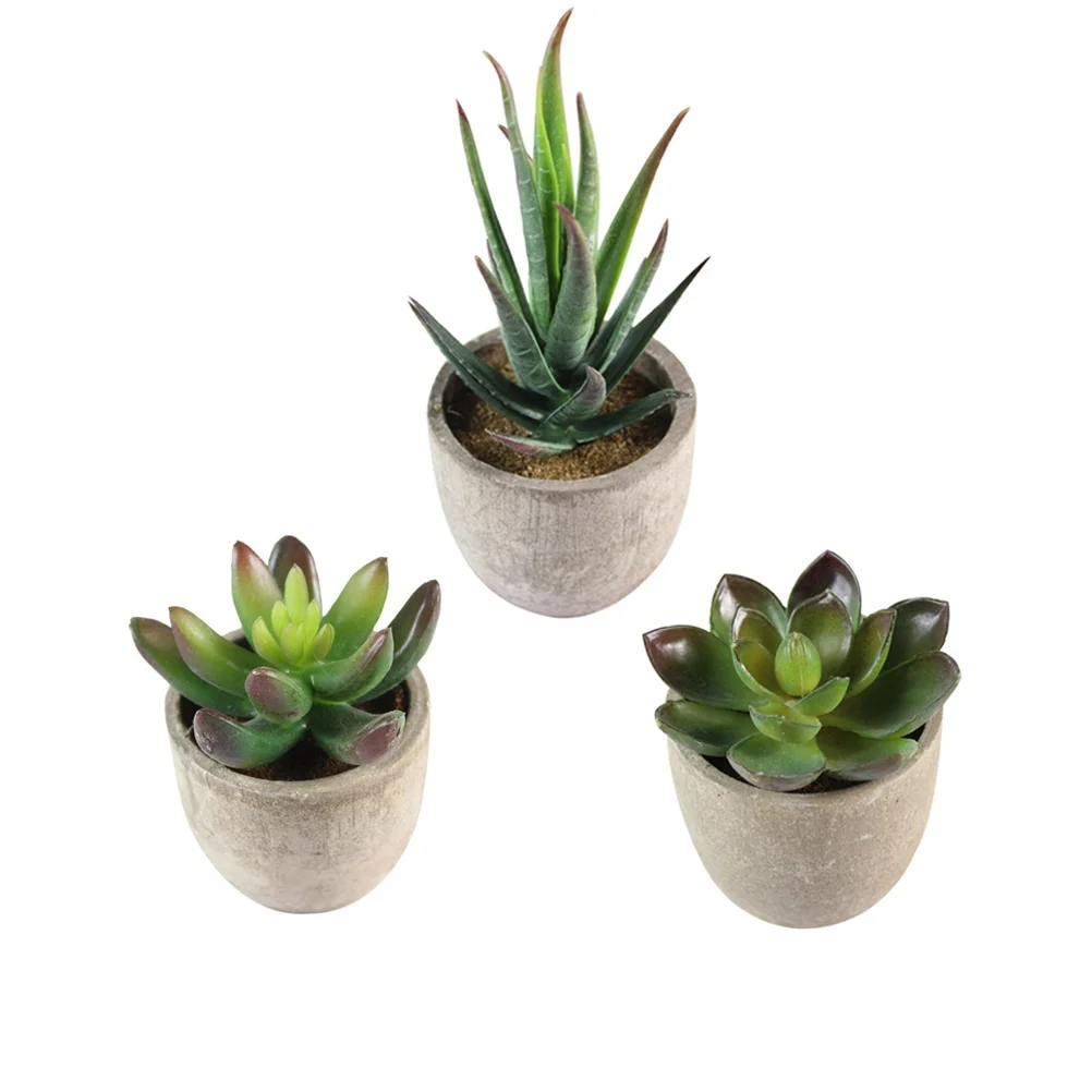 3pcs Decorative Faux Succulent Artificial Succulent Fake Simulation Plants with Pots