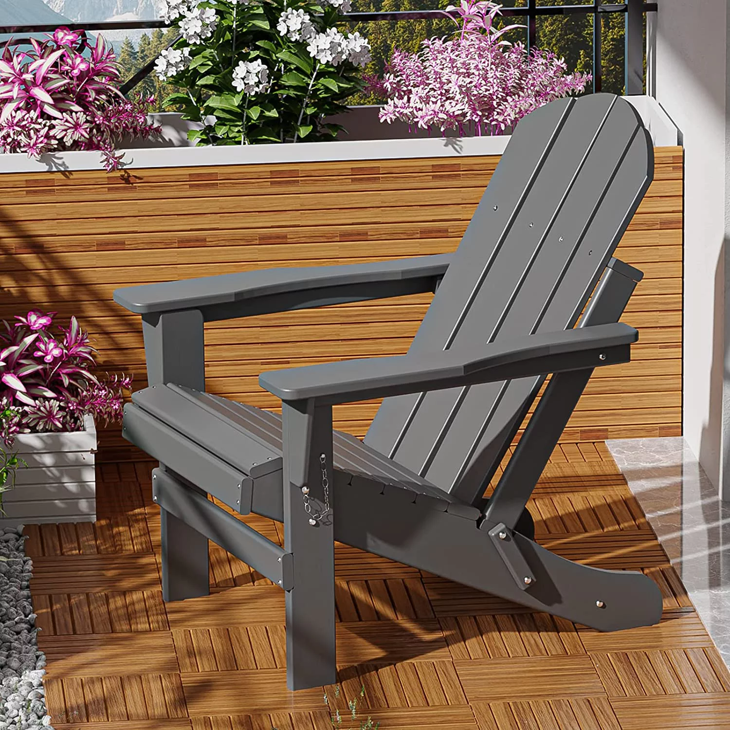 Adirondack Chair Weather Resistant Folding Adirondack Outdoor Patio Chair Adirondack Plastic Chair for Outside, Deck, Garden, Campfire, Composite (Grey)