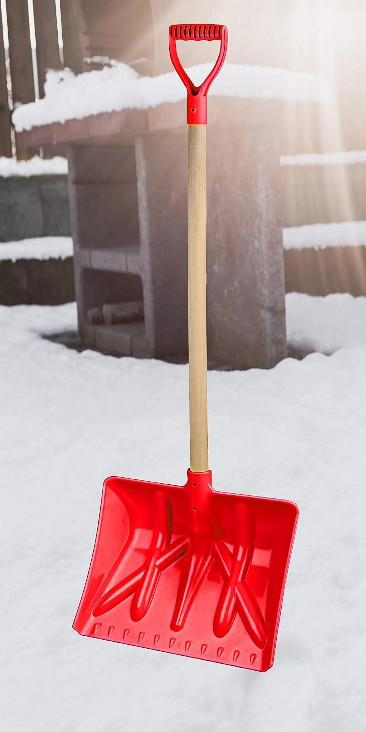 S20005 Heavy Duty Snow Shovel With Wooden Handle Sturdy Made In Turkey (RED)