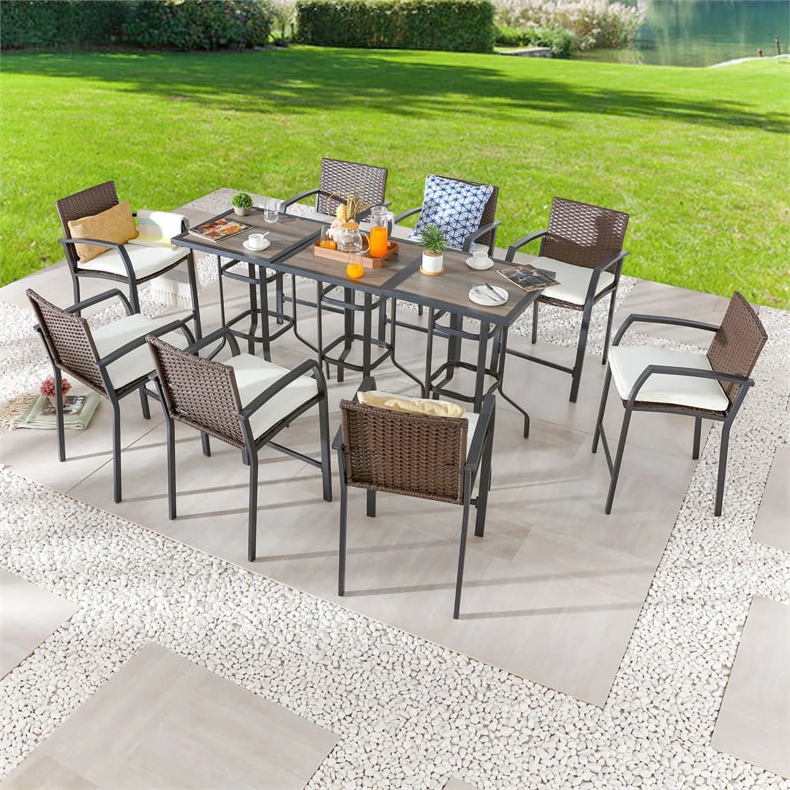 Patio Festival Metal 11-Piece Outdoor Dining Set in Brown & Black Finish