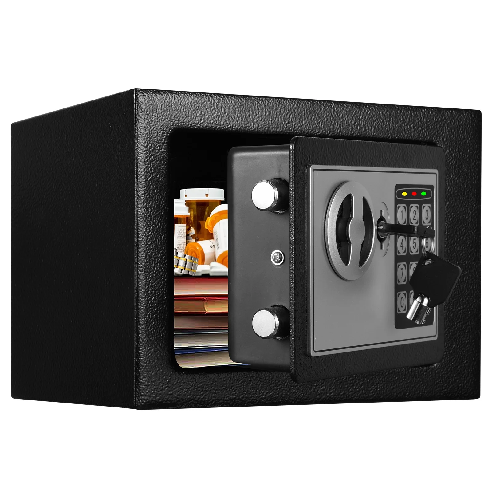 RETLLAS 0.25 Cubic Fireproof Safe, Keys & Digital Keypad Lock, Home Safe for Money, Wall Mountable, Black, 9.1