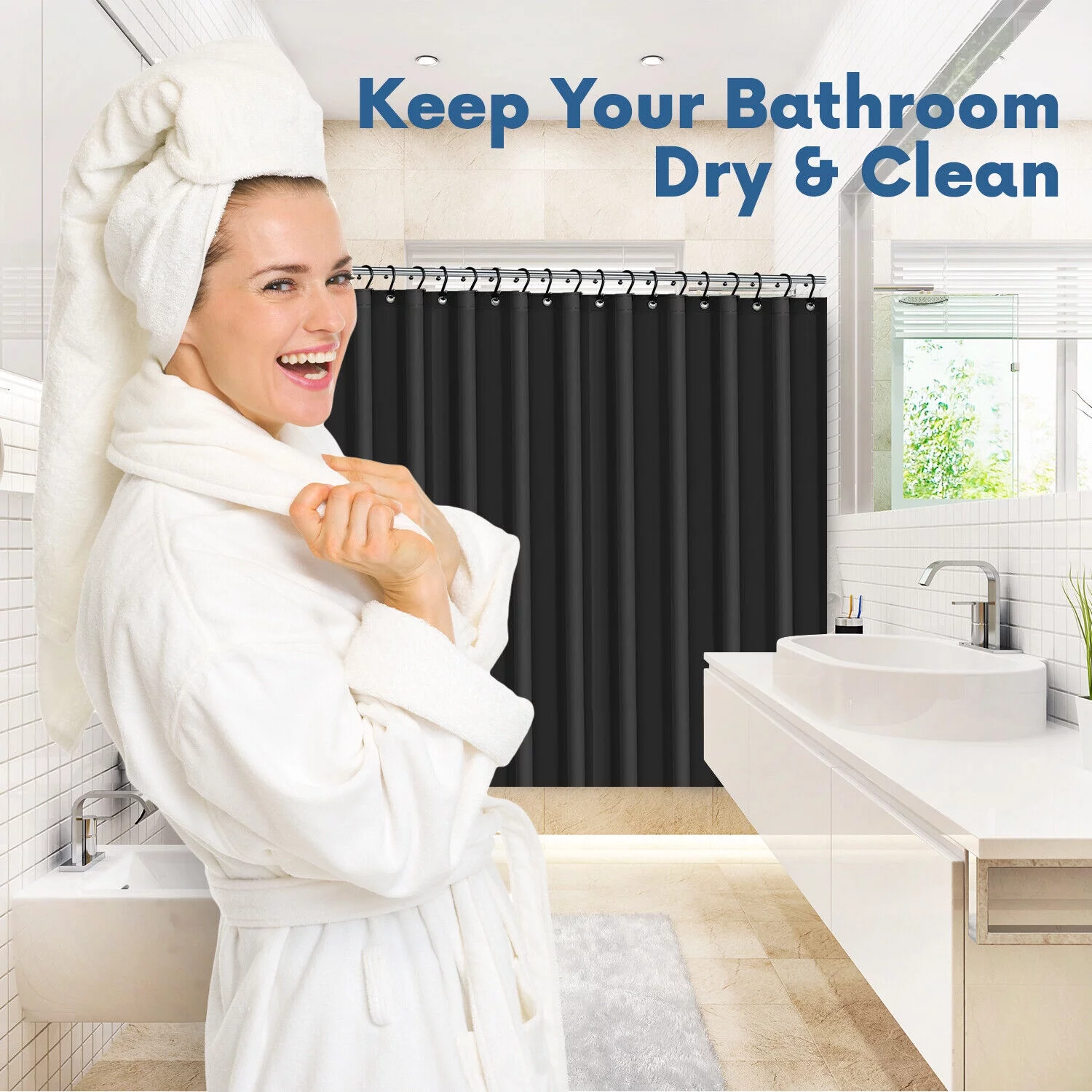 HEAVY DUTY MILDEW FREE VINYL WATERPROOF SHOWER CURTAIN LINER WITH MAGNETS