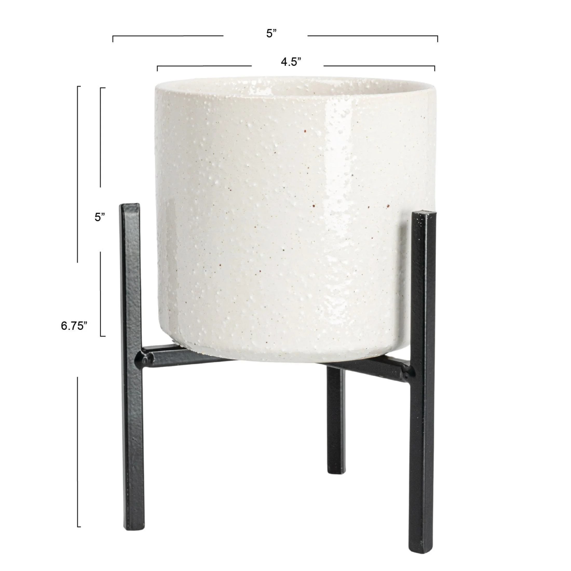 Bloomingville Small White Stoneware Flower Pot with Black Metal Stand
