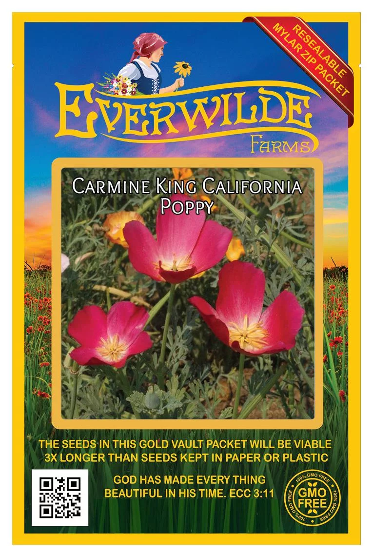 Everwilde Farms - 1000 Carmine King California Poppy Garden Flower Seeds - Gold Vault Jumbo Bulk Seed Packet