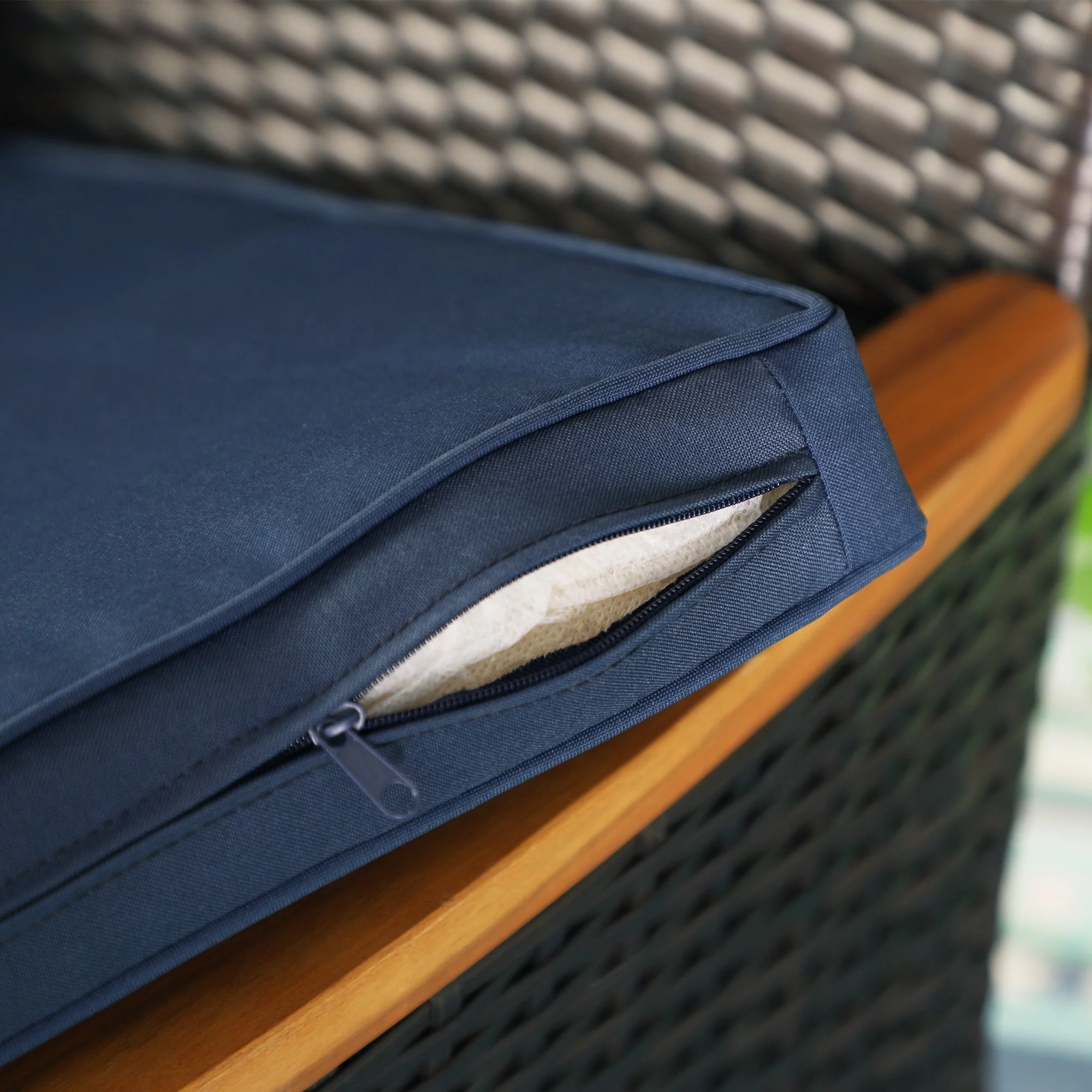 Sophia & William Patio Rattan Dining Chairs Set of 4 with Blue Cushions