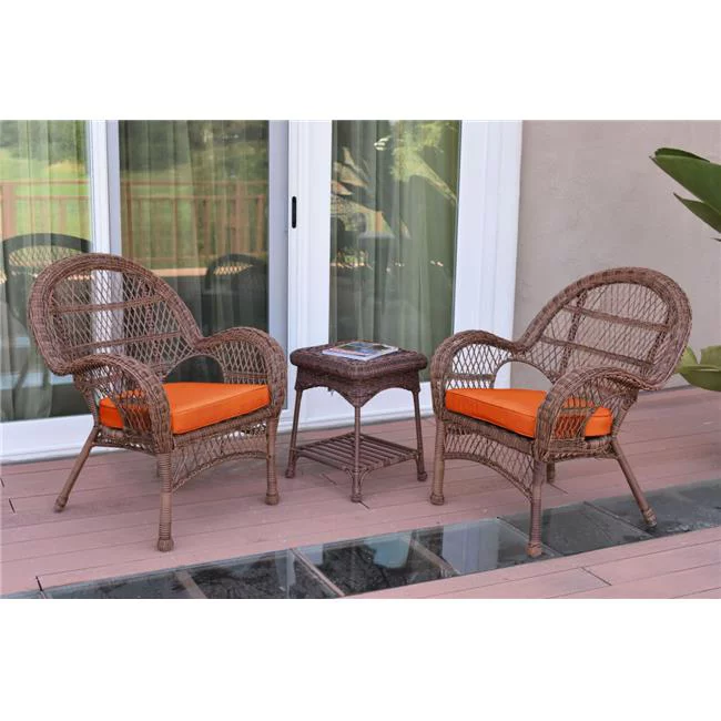 Jeco W00210-2-CES016 3 Piece Santa Maria Honey Wicker Chair Set, Orange Cushion