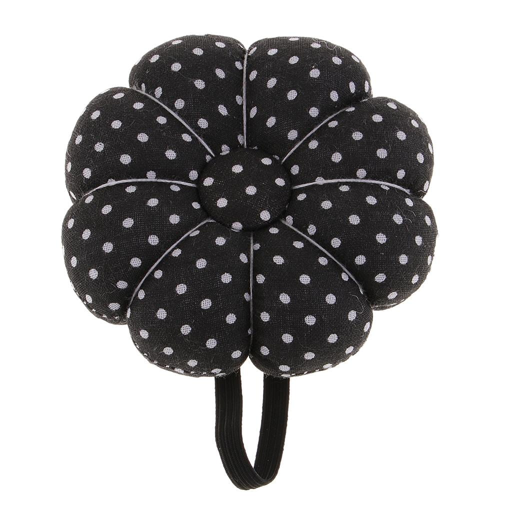 Polka Dot Pumpkin Fabric Sewing Pin Cushion With Elastic Wrist Belt Black
