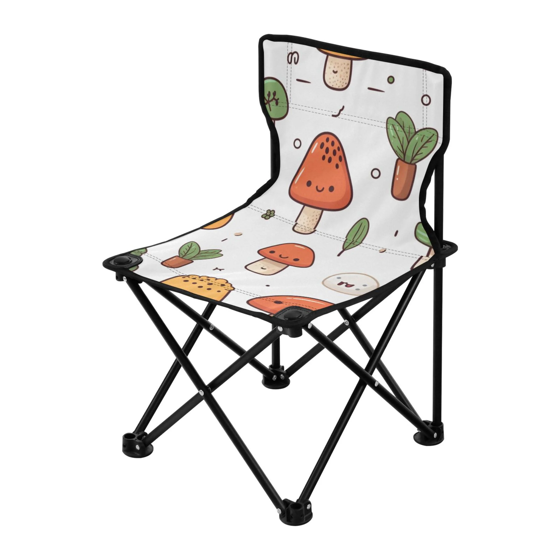 Cute Cartoon Mushrooms Portable Camping Chair Small for Kids Outdoor Folding Beach Chair Fishing Chair Lawn Chair with Carry Bag