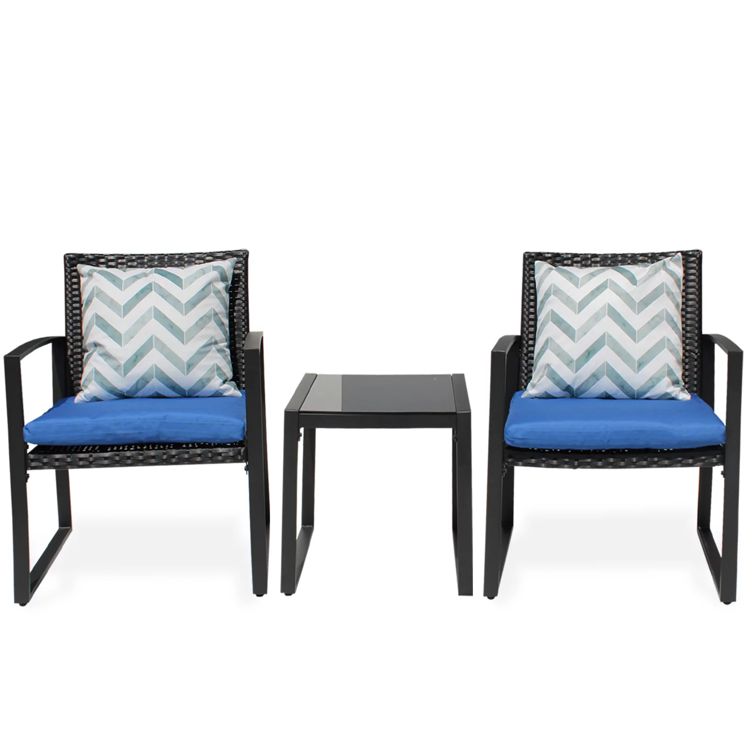 Conversation Set Black Wicker Furniture-Two Chairs with Glass Coffee Table,Outdoor 3-Piece