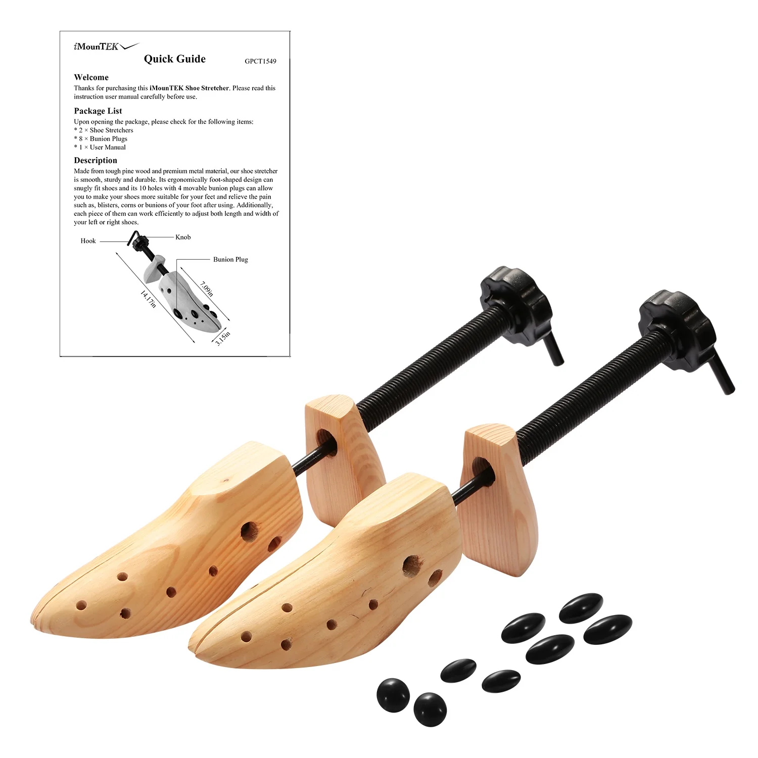 Shoe Stretcher, iMounTEK Adjustable Shoe Trees for Men and Women Wooden Shoe Shaper Shoe Expander, 1 Pair