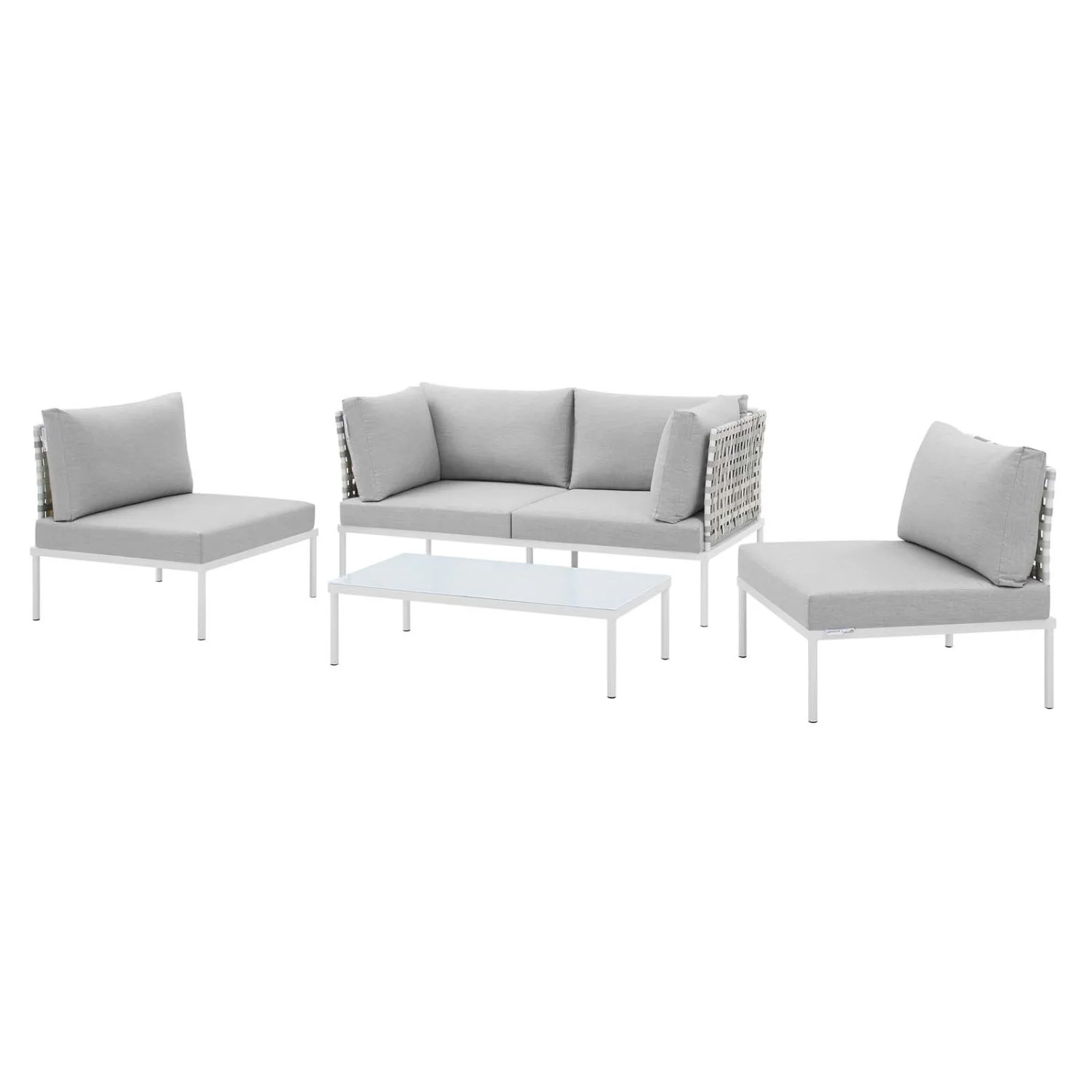 Lounge Sectional Sofa Table Set, Taupe Gray, Aluminum Metal, Outdoor Patio Balcony Cafe Bistro Garden Hospitality Restaurant, Modern Contemporary HB33452