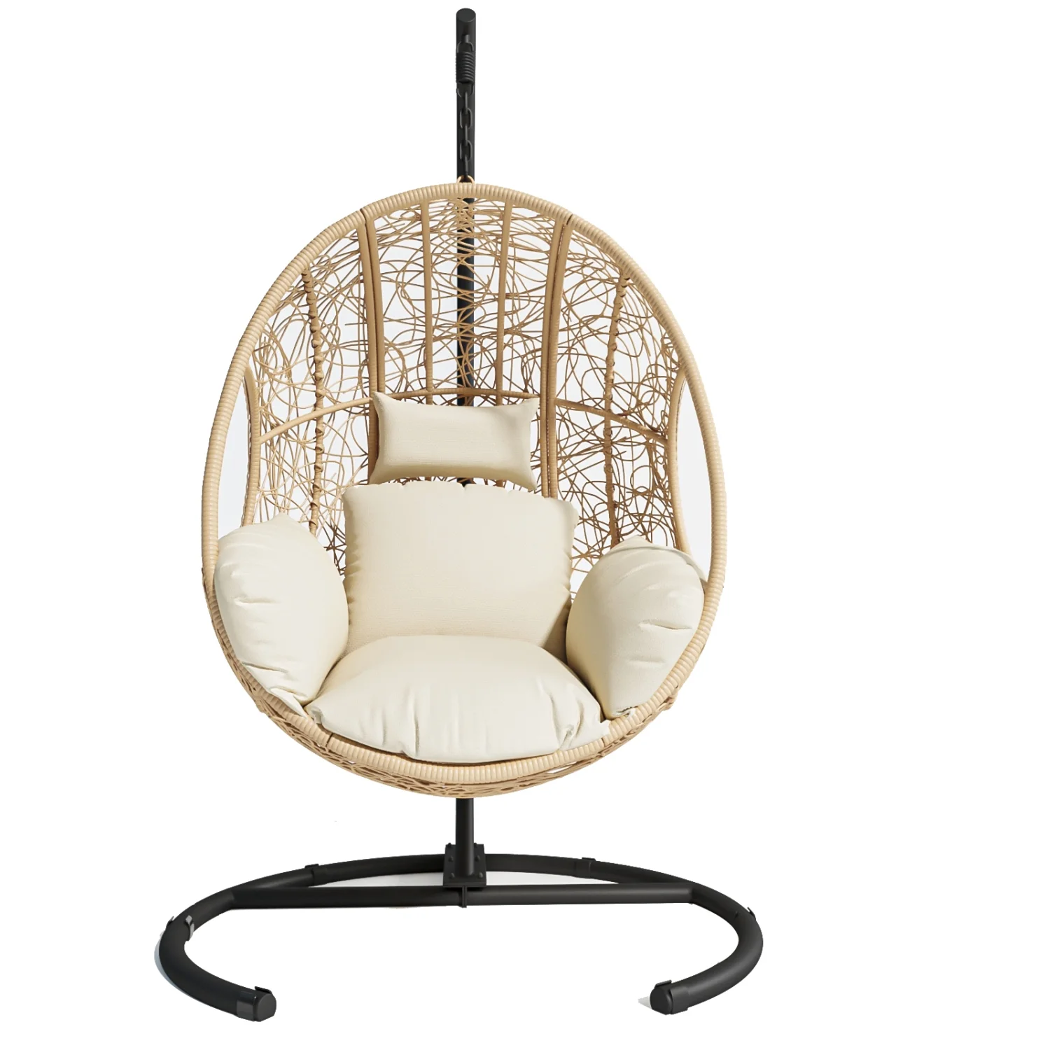 Add a Touch of Luxury to Your Space with Elegant and Stylish New Arrival Natural Color PE Wicker Swing Egg Chair for Indoor and Outdoor Use  Perfect for Relaxing in Comfort and Style