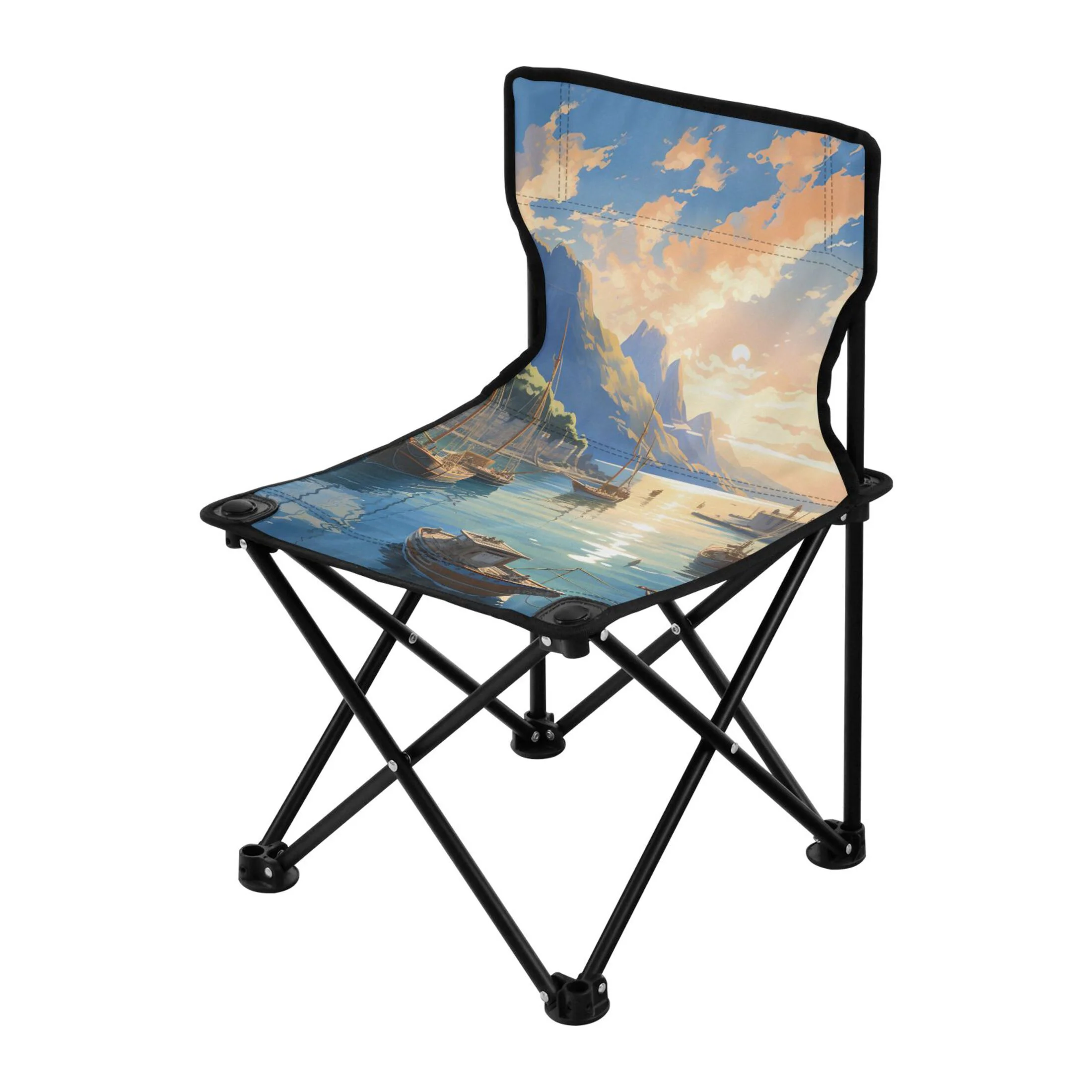 Landscape with Ships Portable Camping Chair Outdoor Folding Beach Chair Fishing Chair Lawn Chair with Carry Bag Support to 220LBS