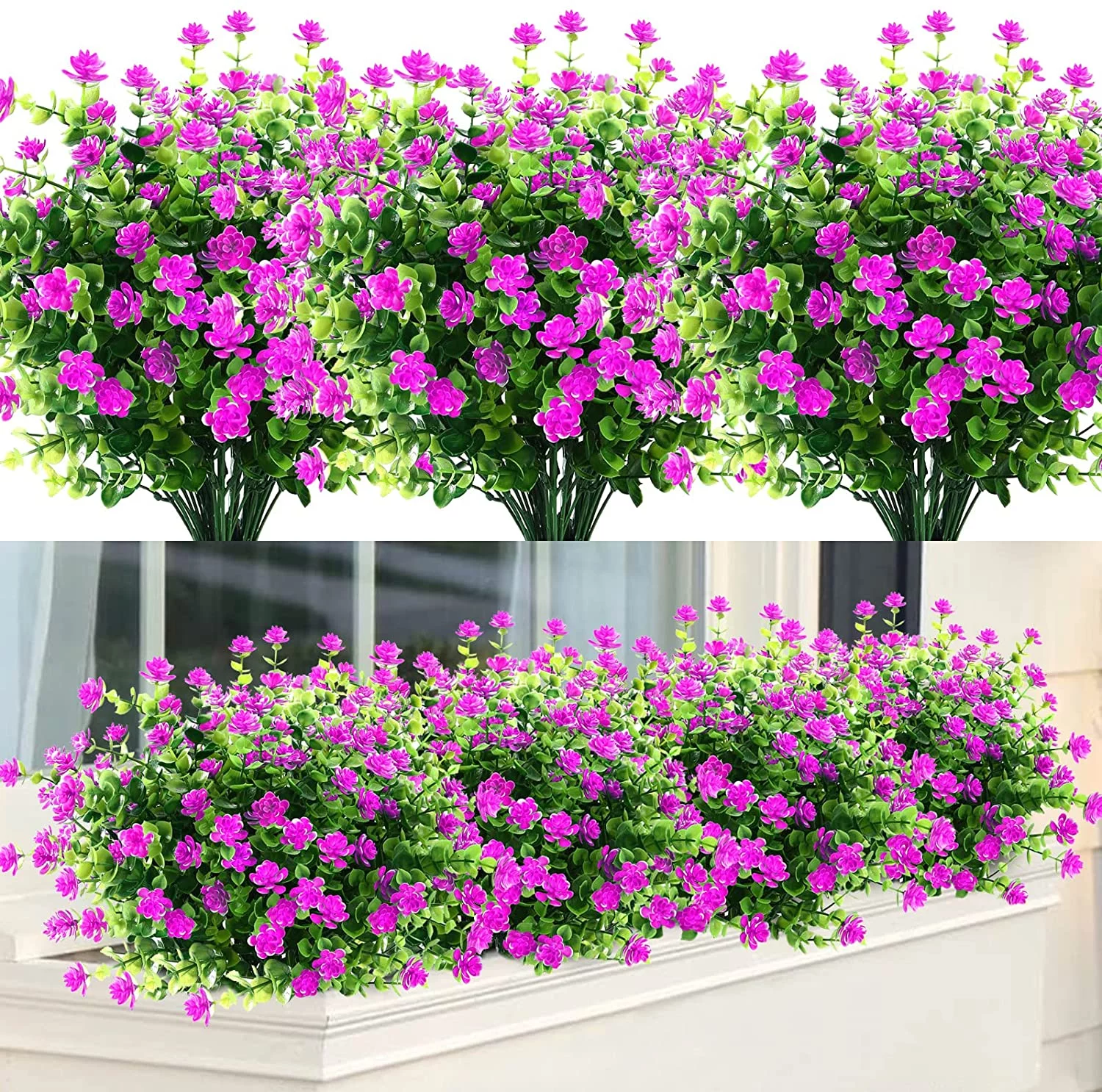 Artificial Daisy Flowers Outdoor Fake Flowers for Decoration No Fade Faux Plastic Flower Garden Porch Window Box Decor (Magenta ,6PCS)