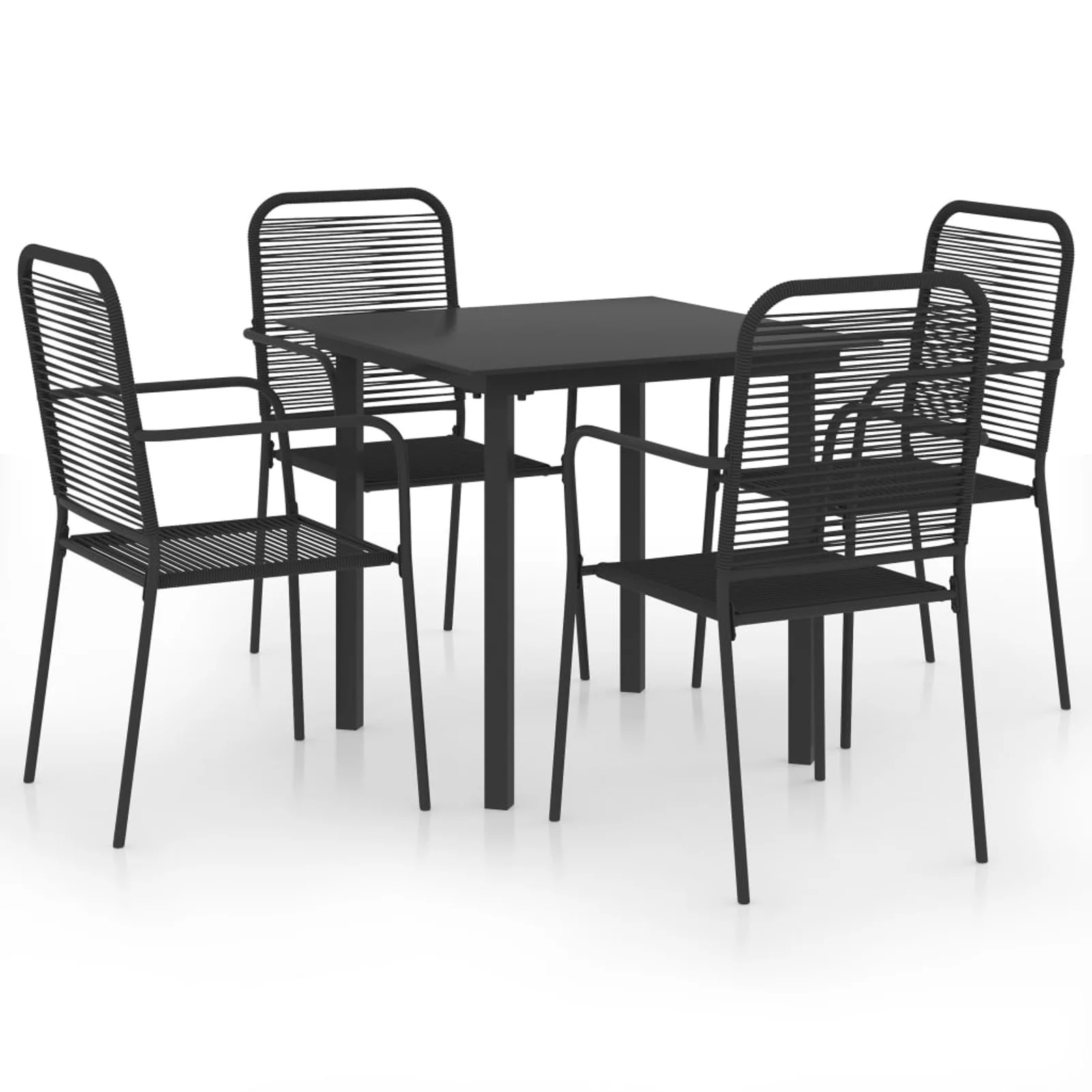Dcenta 5 Piece Patio Dining Set Black Glass and Steel