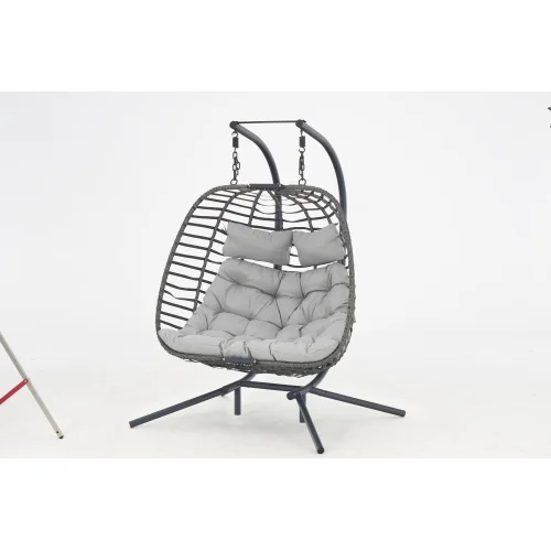 Buumin 2 person wicker double swing chair with cushion grey