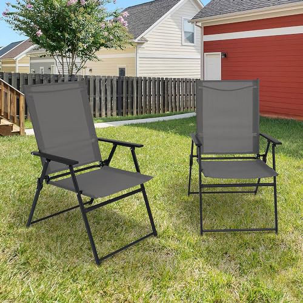 4 Pieces Patio Folding Chairs, Outdoor Portable Dining Chairs for Outdoor & Indoor, Sling Back Chairs with Armrests for Lawn, Pool, Courtyard, Balcony & Garden Set of 4 Grey