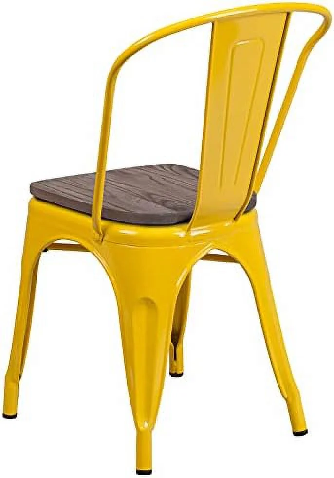 YPDCHB Yellow Metal Stackable Chair with Wood Seat