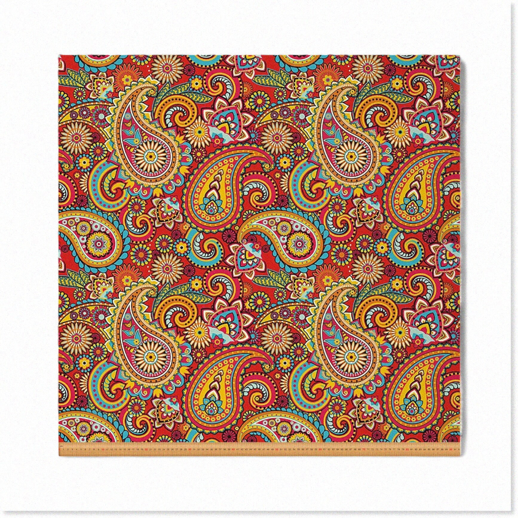 BohoChic Paisley Haven: Vibrant Floral Fabric for Chairs & Sofas, Waterproof & Exotic Outdoor Upholstery. 5 Yards of Red Paisley Fabric by The Yard.