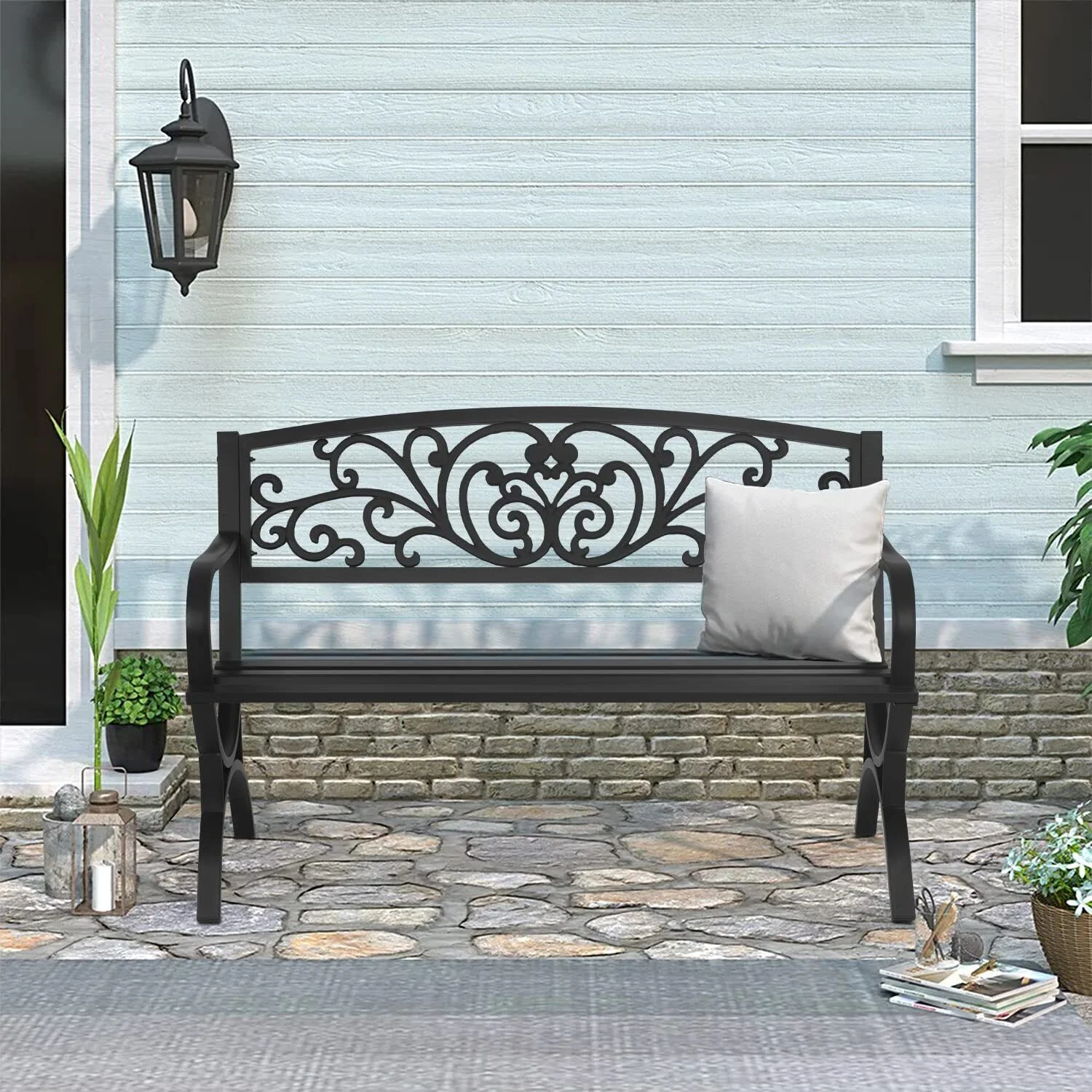 Outdoor Patio Bench Metal Bench Chair Garden Furniture for Park/Yard/Porch/Deck