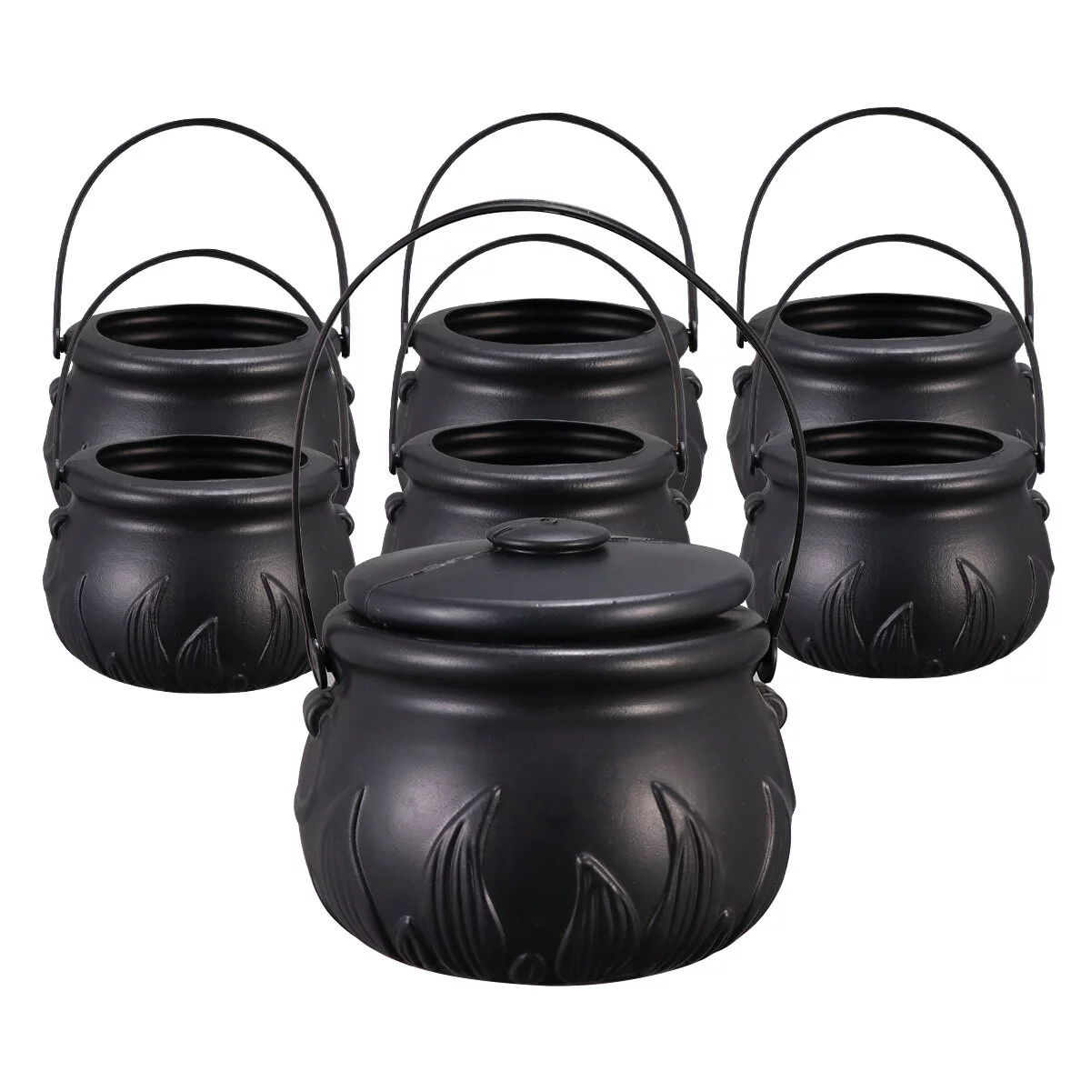 Hemoton Cauldron Halloween Candy Bucket Mini Black Pot Kettle Witches Or Trick Kids Buckets Bowl Treat Plastic Witch Hallowen