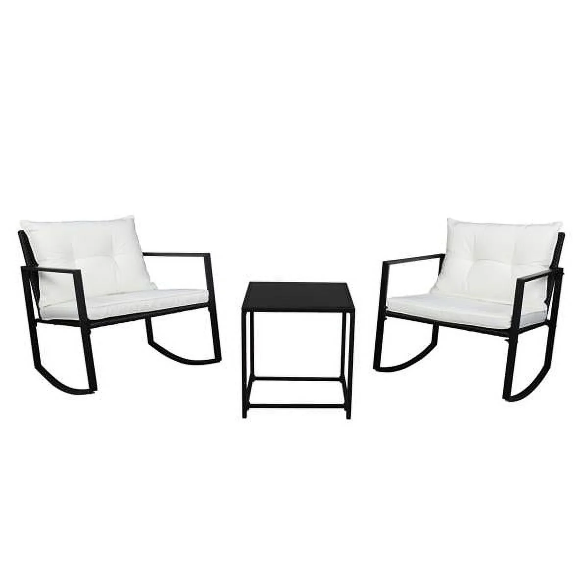 Single 2pcs Coffee Table 1pc Exposed Rocking Chair Three-Piece Set Black