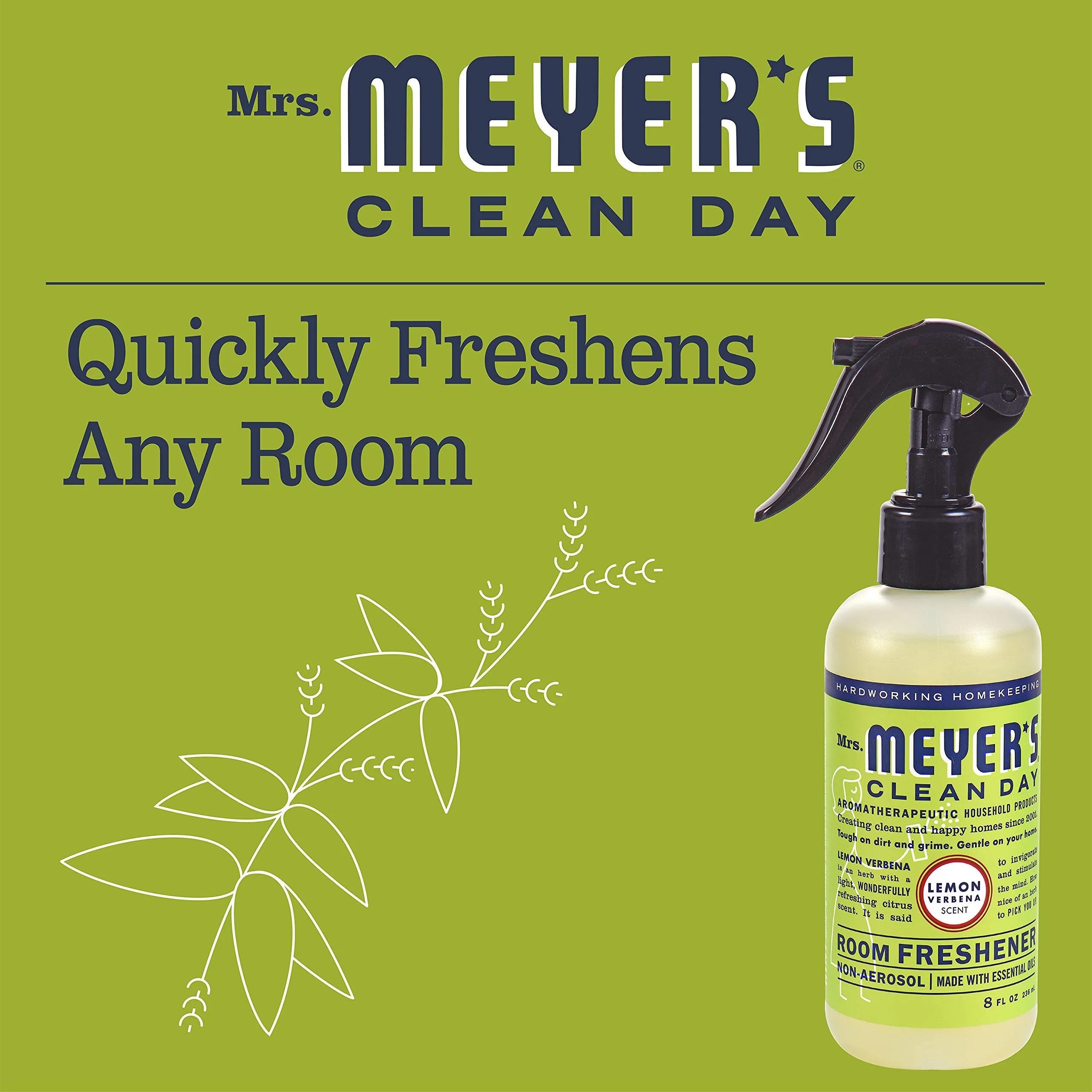 Mrs. Meyer,S Room And Air Freshener Spray, Non-Aerosol Spray Bottle Infused With Essential Oils, Lemon Verbena, 8 Fl. Oz