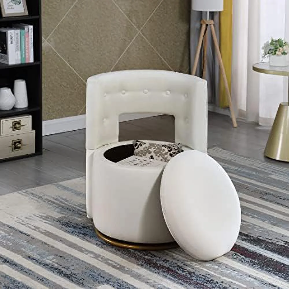 GFVCNIO Round Swivel Chair with  Under Seat  Button Bucket Back Small Comfy Chair  Back Cushion Included (Beige)