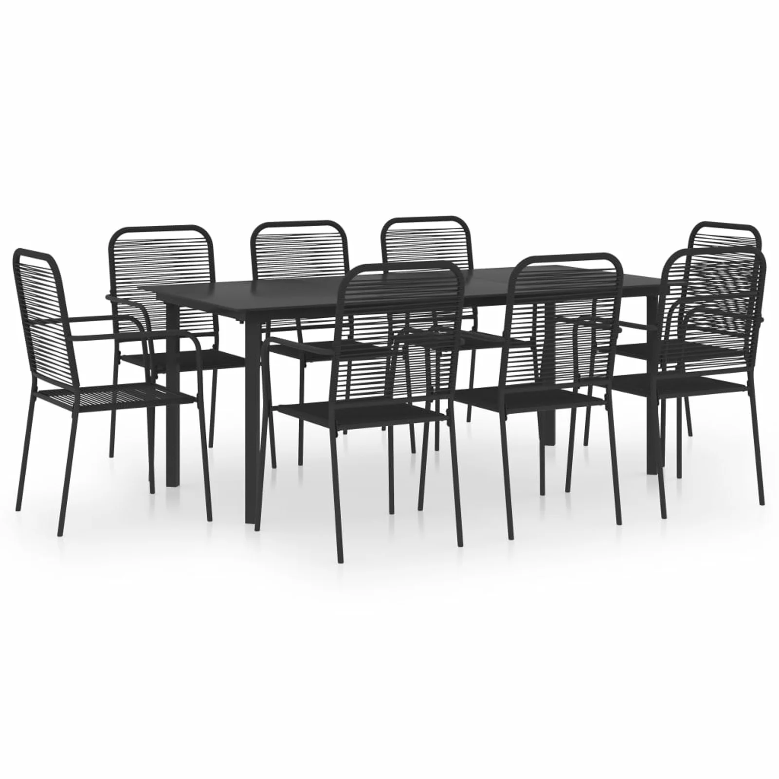 Dcenta 9 Piece Patio Dining Set Black Glass and Steel