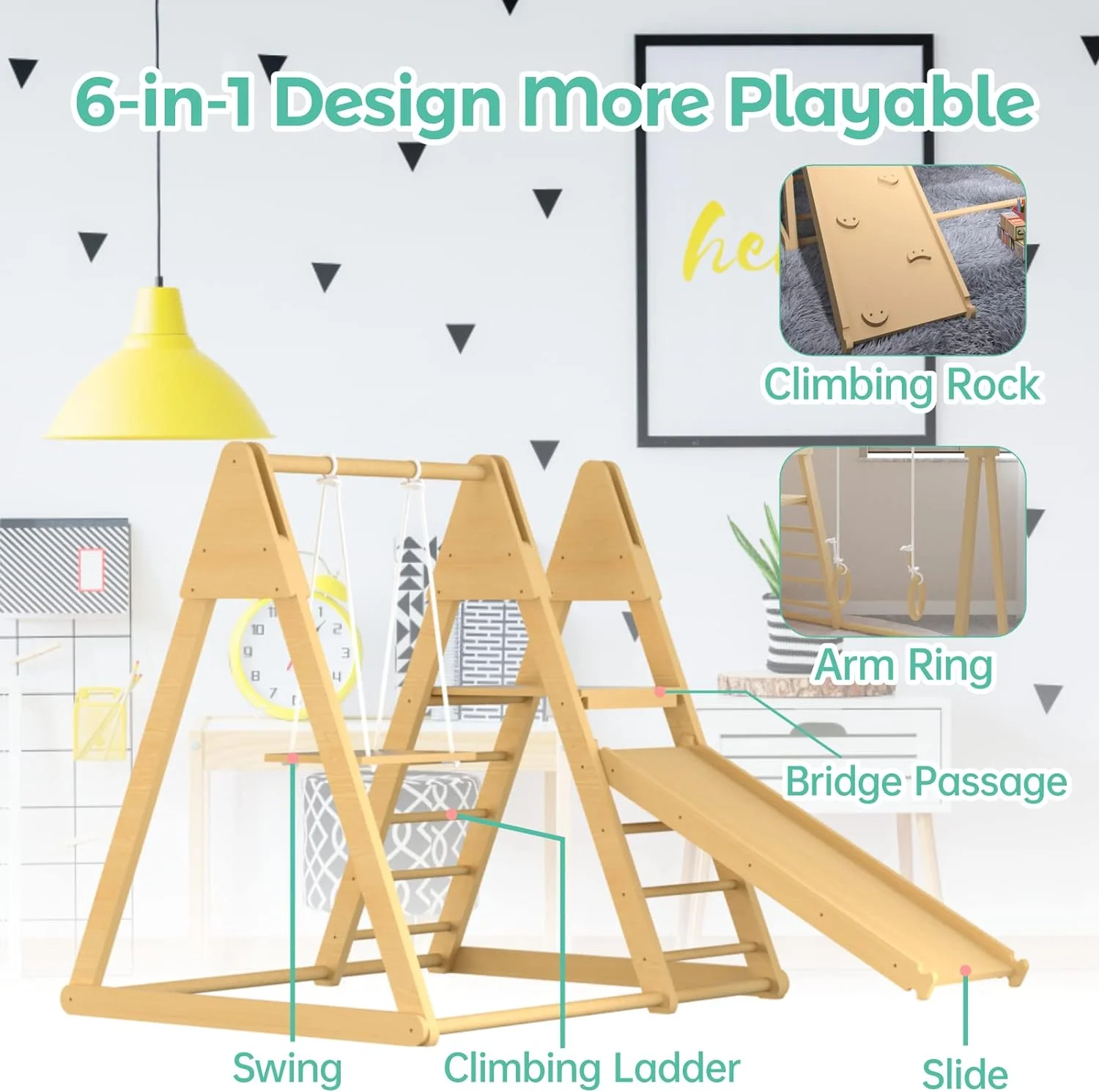 Sophshelter Toddler Climbing Toys Indoor, Kids Indoor Playground Wooden Toys, Montessori X-Large Wooden Climbing Triangle Adjustable Angle with Thickened 2 Sides Slides for Toddlers Indoor Outdoor