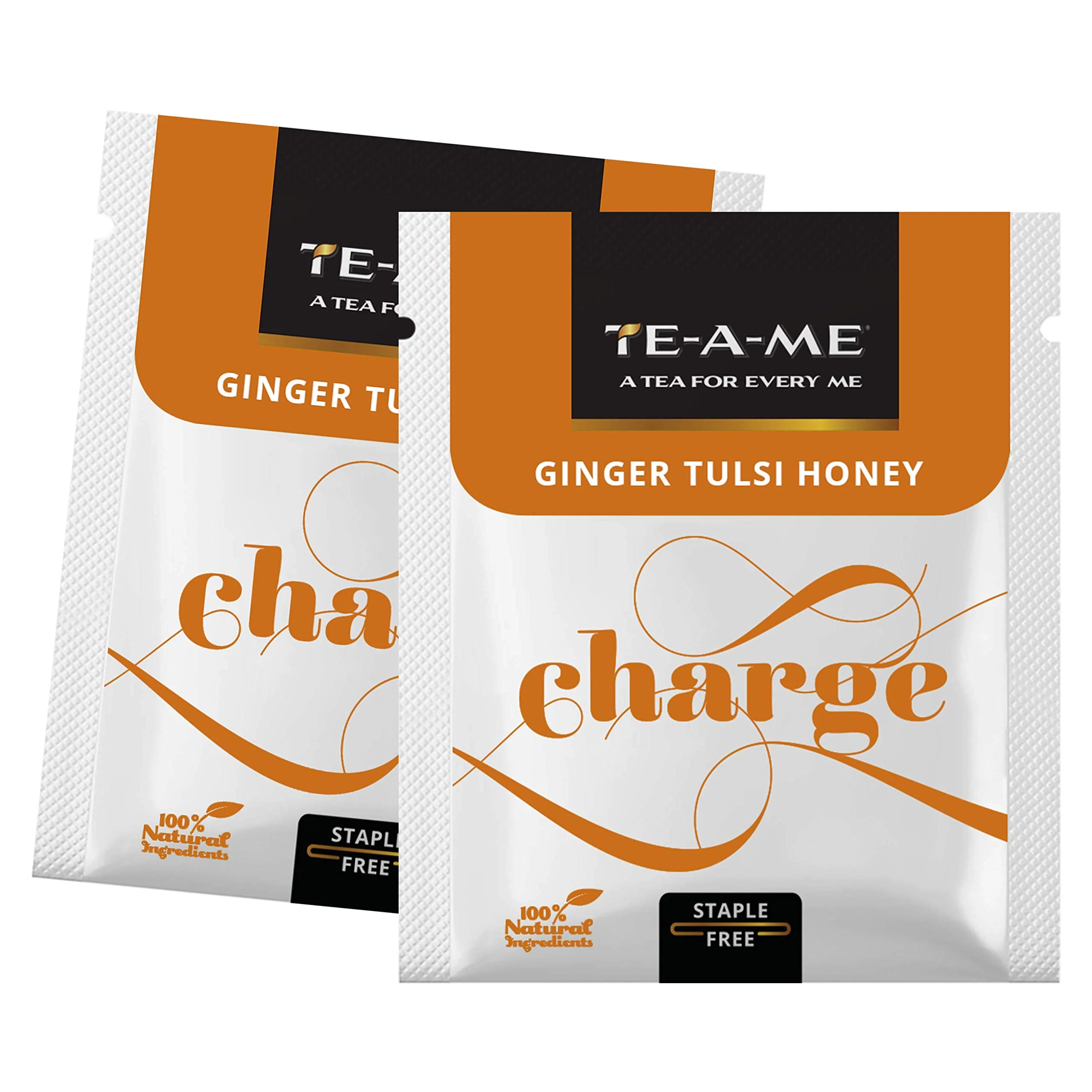 Te-A-Me Charge Ginger Tulsi Honey Herbal Infusion Tea, 25 Infusion Tea Bags | 100% Caffeine Free