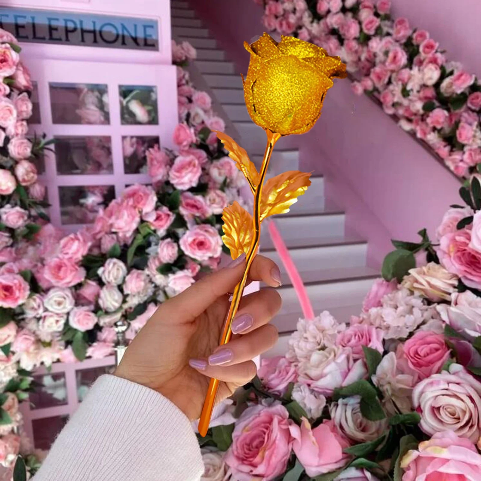 Color Gold Rose Flower Purple Window Gift Box New Year's Day Gift Gold Foil Rose Winter Artificial Orchid Artificial Flowers with Pot Roses Artificial Flowers with Stem Wisteria Flowers