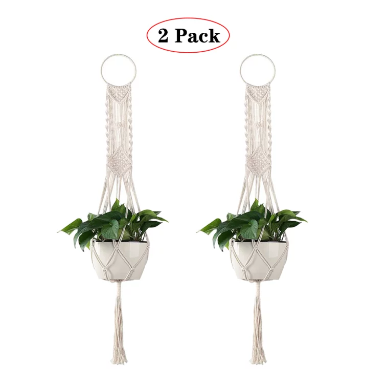 VONTER Macrame Plant Hangers, 2 Pack Indoor Outdoor Hanging Planter Basket Cotton Rope Flower Pot Holder Modern Boho Home Décor