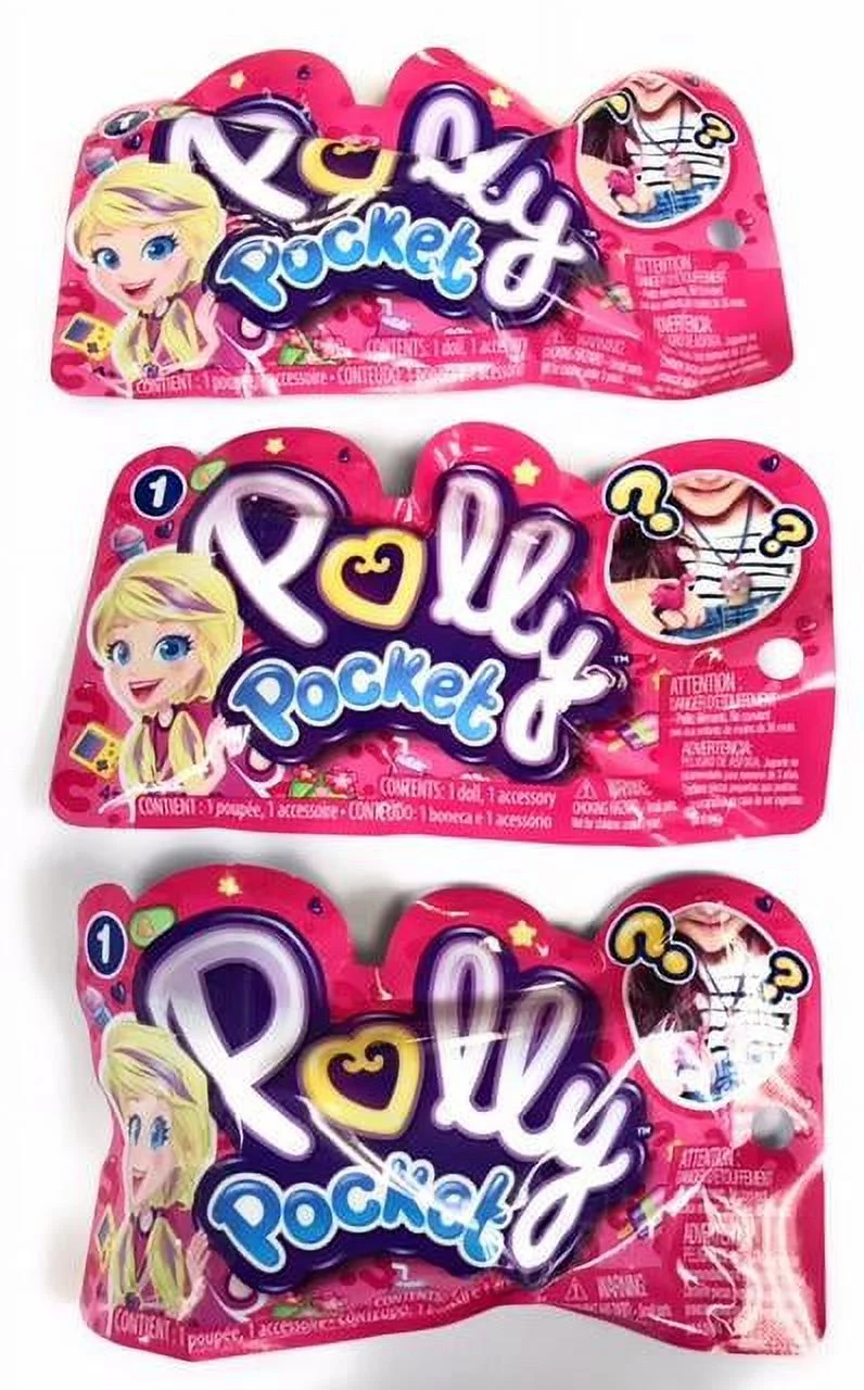 Set of 3 Polly Pocket Surprise Mystery Packs - Necklaces and Rings Available