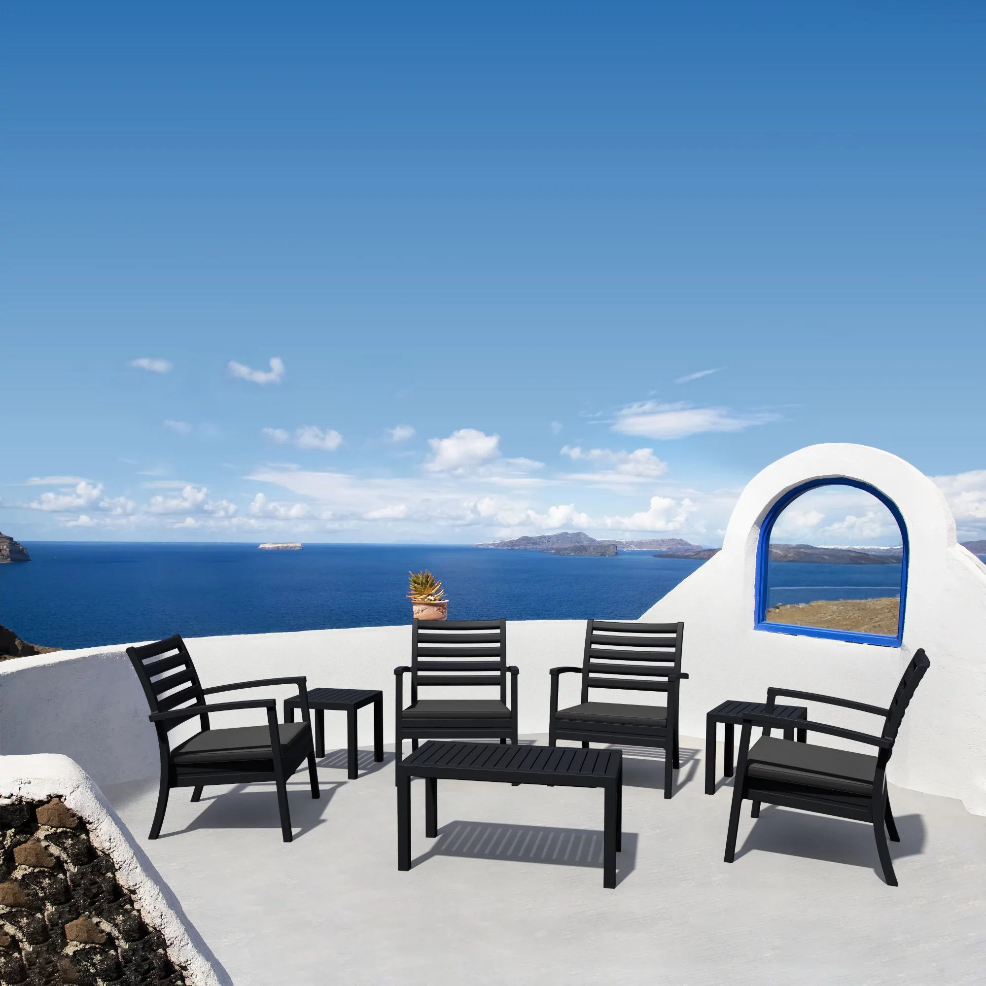 Luxury Commercial Living 7-Piece Charcoal Black Outdoor Patio Seating Set with Cushions 36