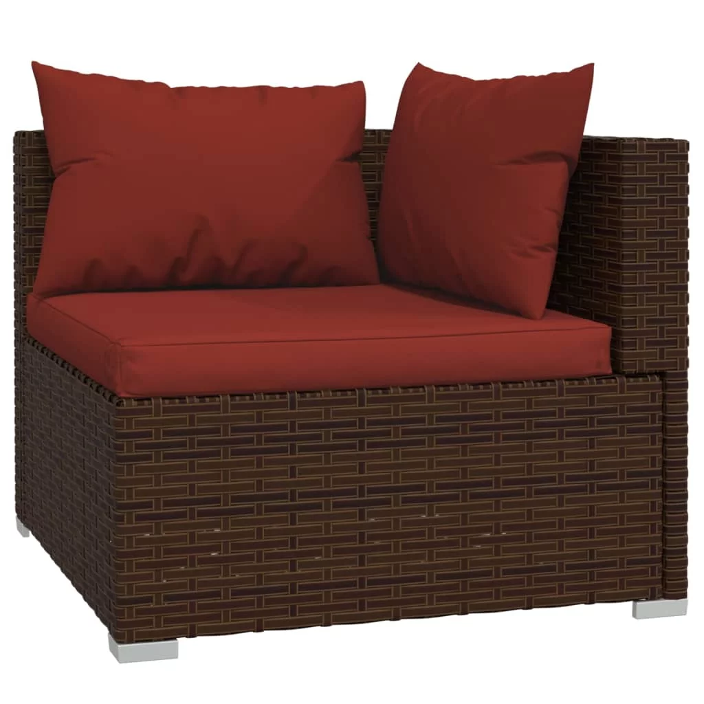 Carevas 10 Piece Patio Set with Cushions Poly Rattan Brown