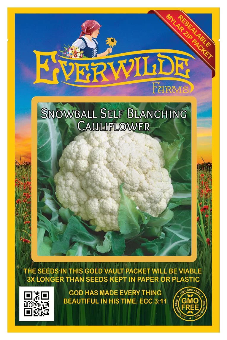 Everwilde Farms - 500 Snowball Self Blanching Cauliflower Seeds - Gold Vault Jumbo Bulk Seed Packet