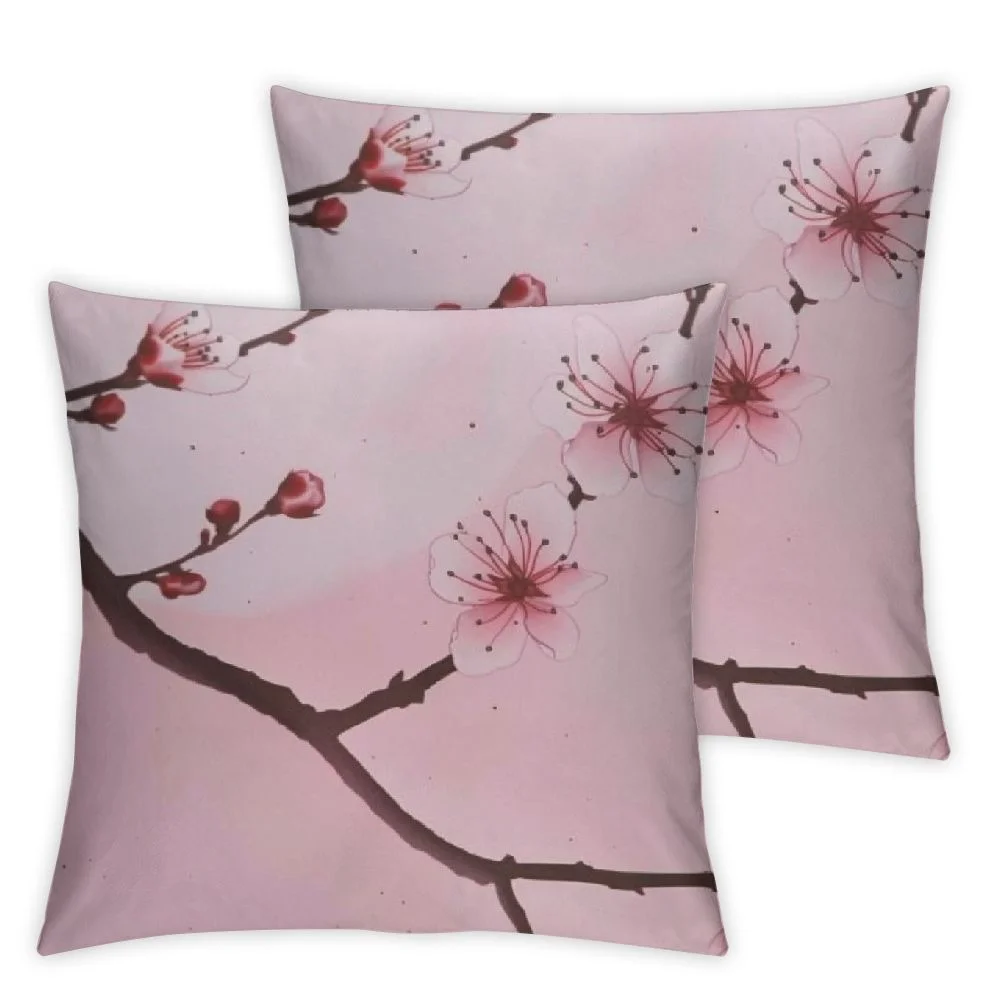 nygtbtfer  Spring Pillows Decorative Throw Pillow Covers  Set of 2, Pink Chinese Cherry Blossom Flower Japan Plum Branch Double Sided Square Pillow Cases Pillowcase Sofa Cushion White
