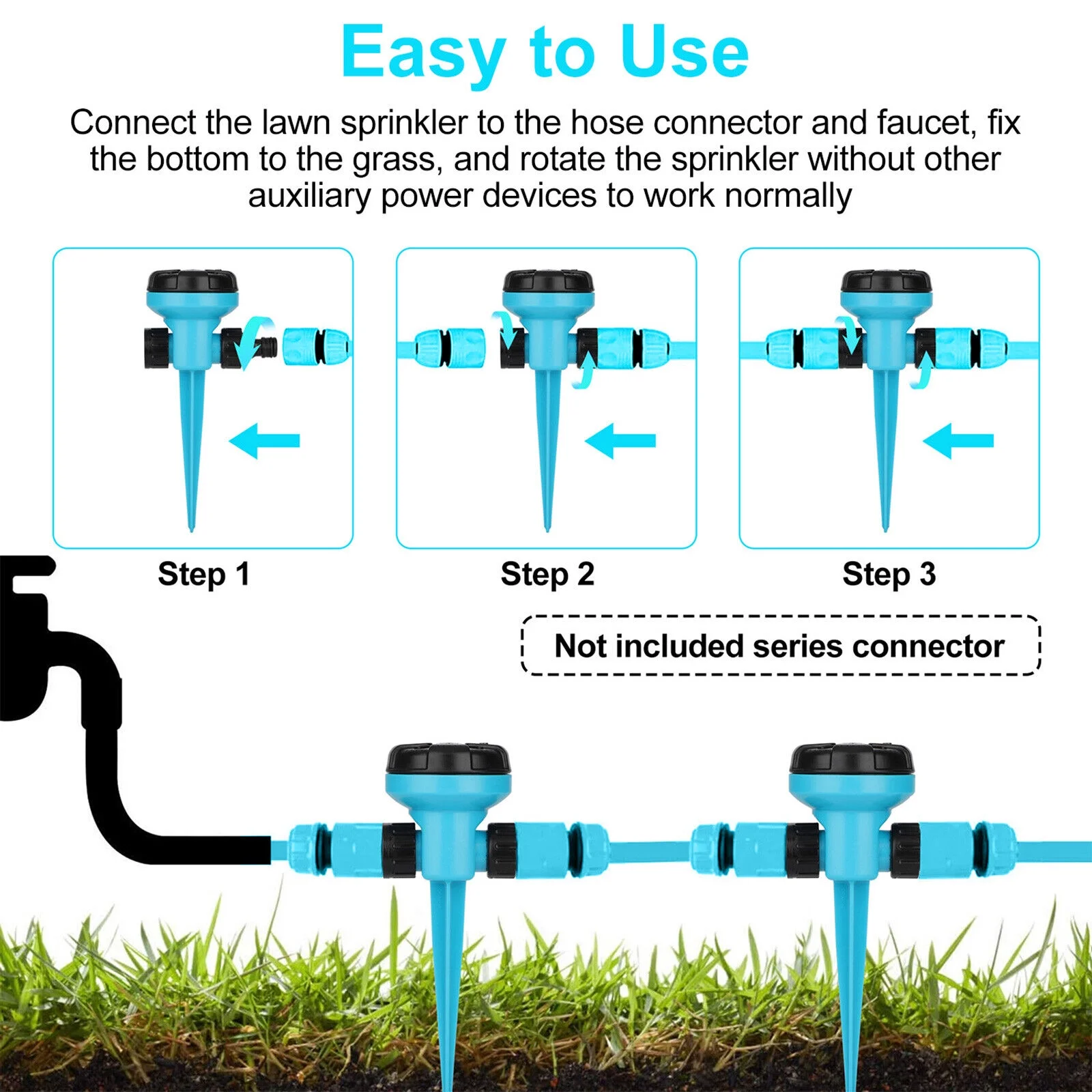 360° Rotatable Auto Lawn Garden Sprinkler Watering System Water Spray Grass Yard
