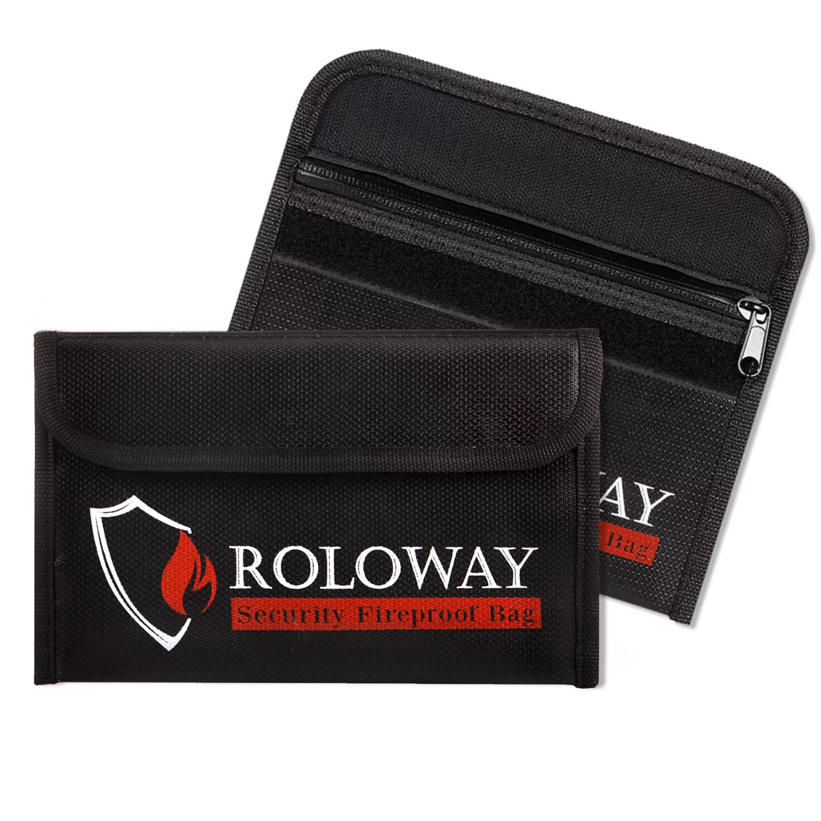 ROLOWAY Small Fireproof Bag (5 x 8 inches), Non-Itchy Fireproof Money Bag, Fireproof Wallet Bag, Cash Fireproof Bag Set for Valuables - Passport, Currency & Keys (2-Pack Black)